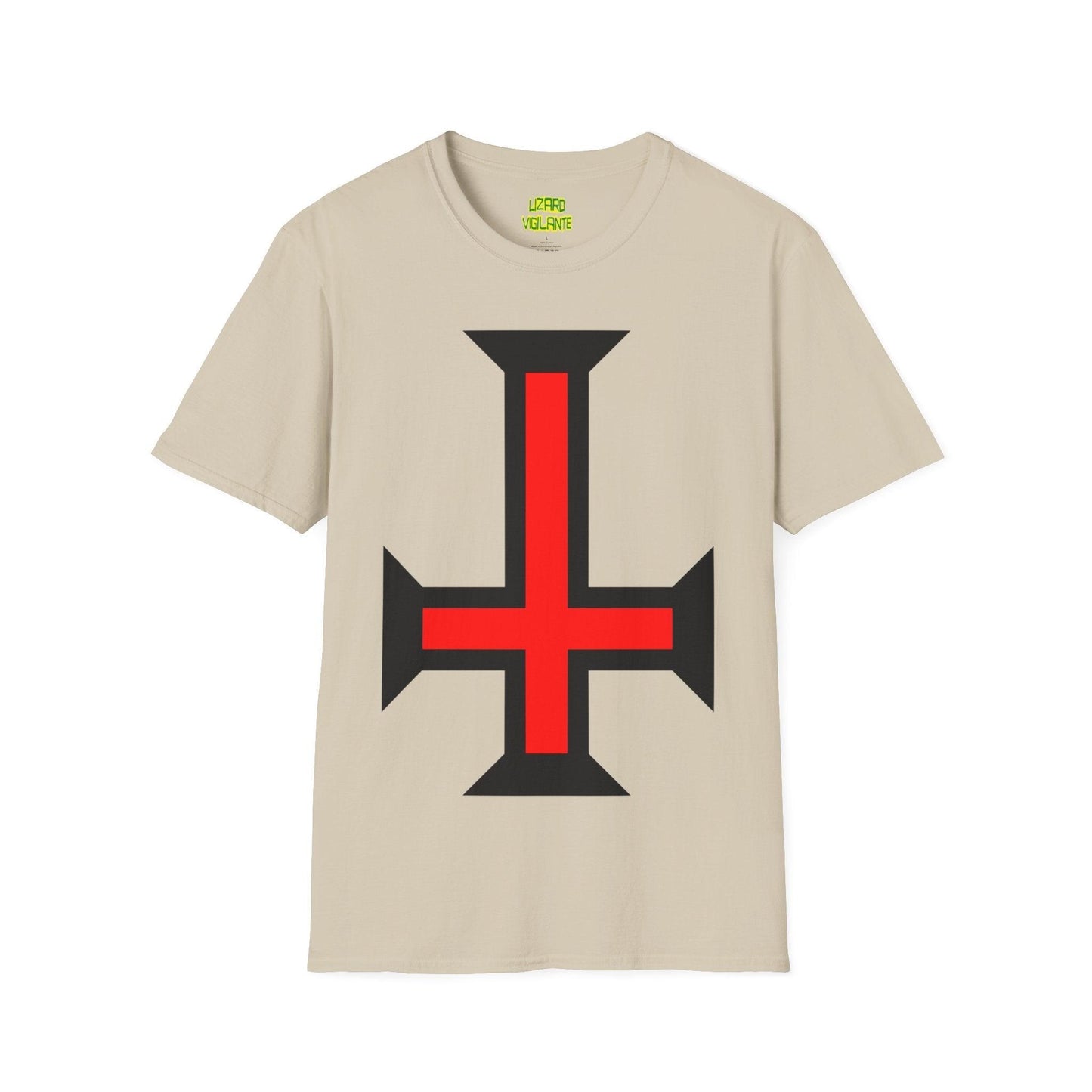 Crimson Upside Down Cross Unisex Softstyle T-Shirt - Lizard Vigilante