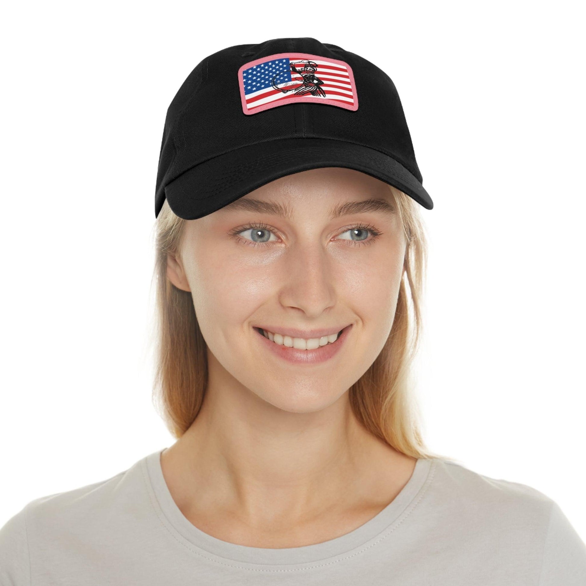 American Flag With Uncle Sam Drummer Dad Hat with Leather Patch (Rectangle) - Lizard Vigilante