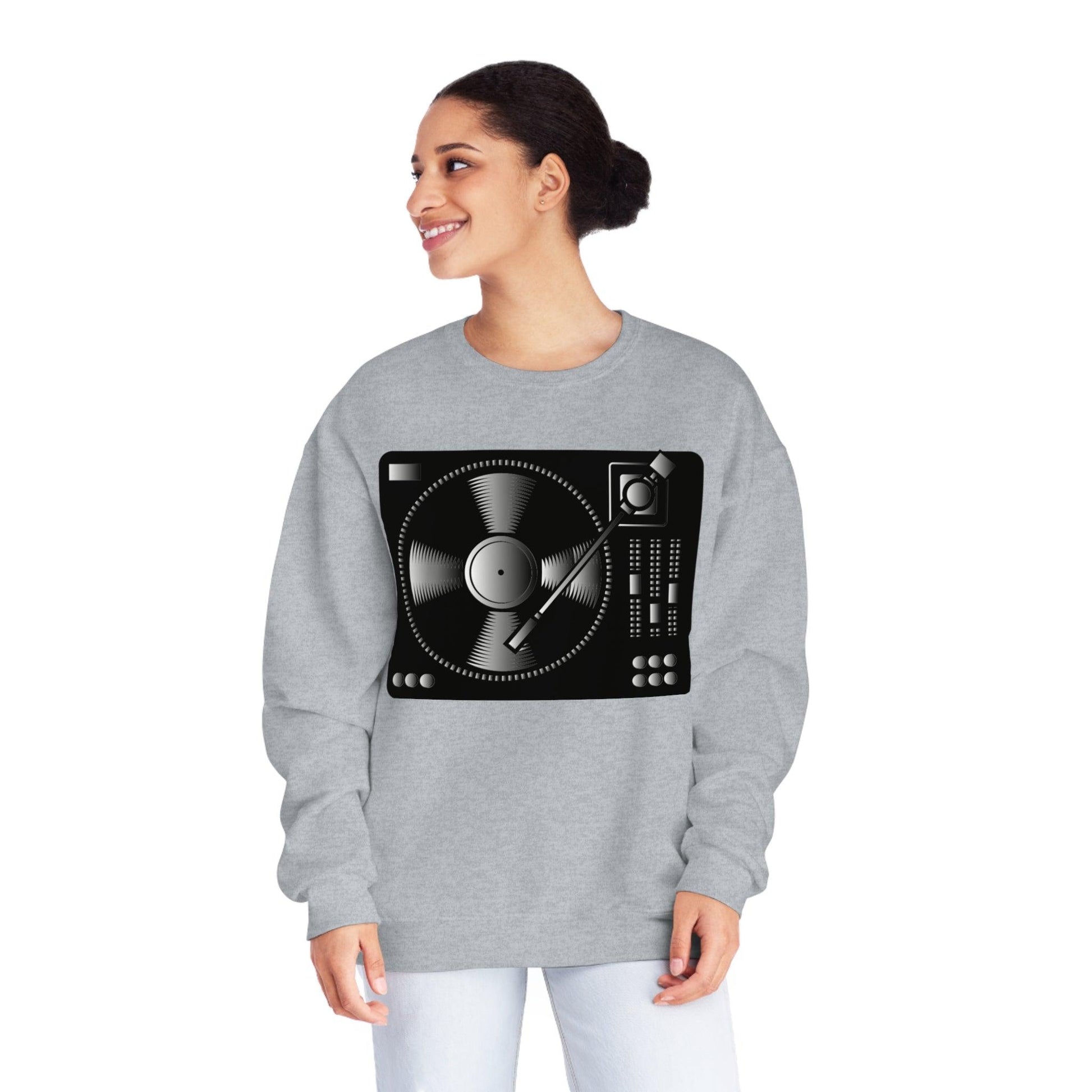 Turntable Record Player Unisex NuBlend® Crewneck DJ Sweatshirt - Lizard Vigilante