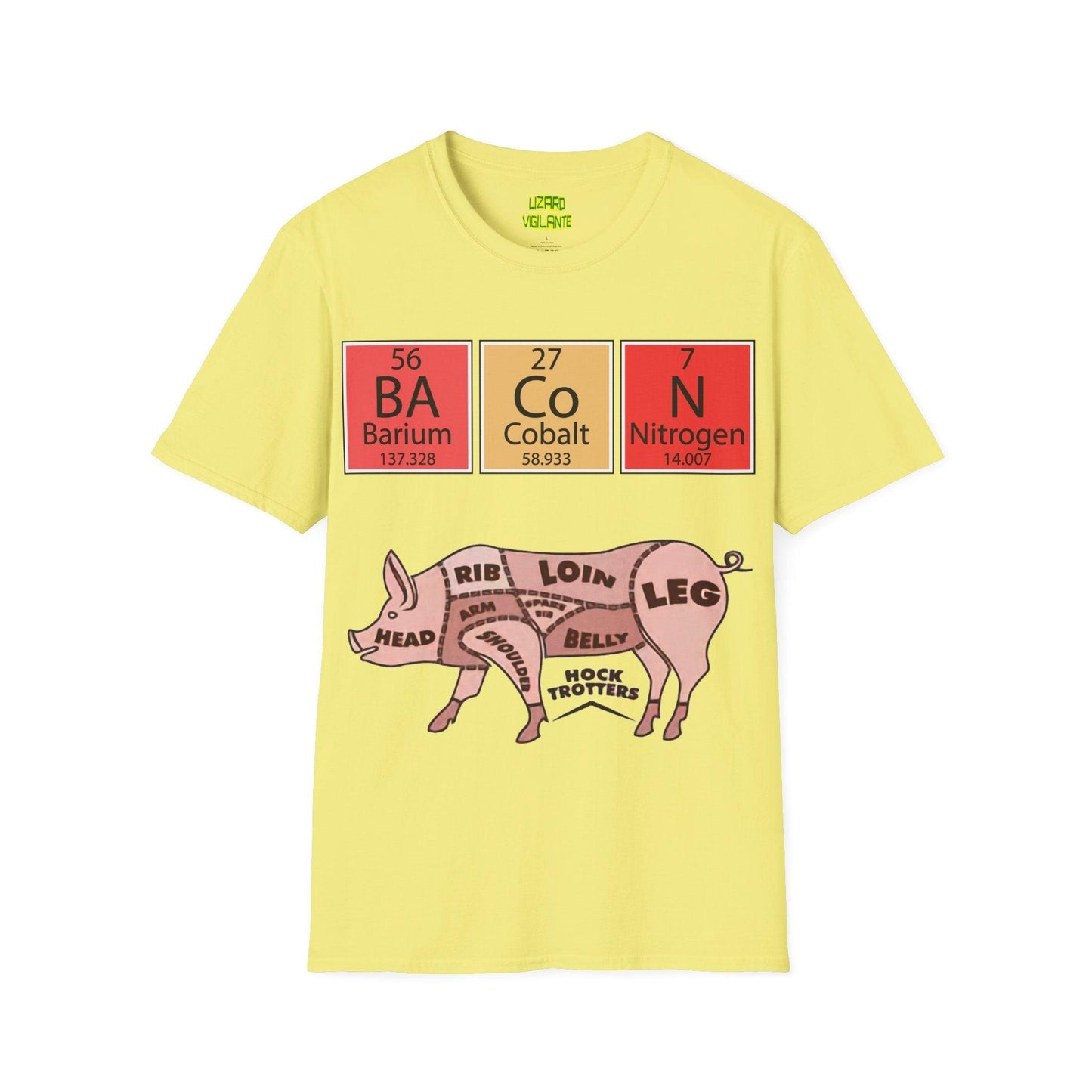 Funny BACON Pig Anatomy Unisex Softstyle T-Shirt - Lizard Vigilante