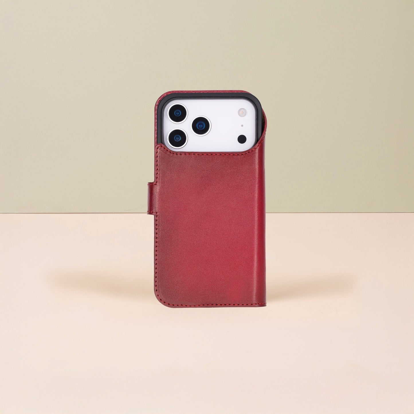 Leather iPhone 17 Pro Max Wallet Case – Red - Austin