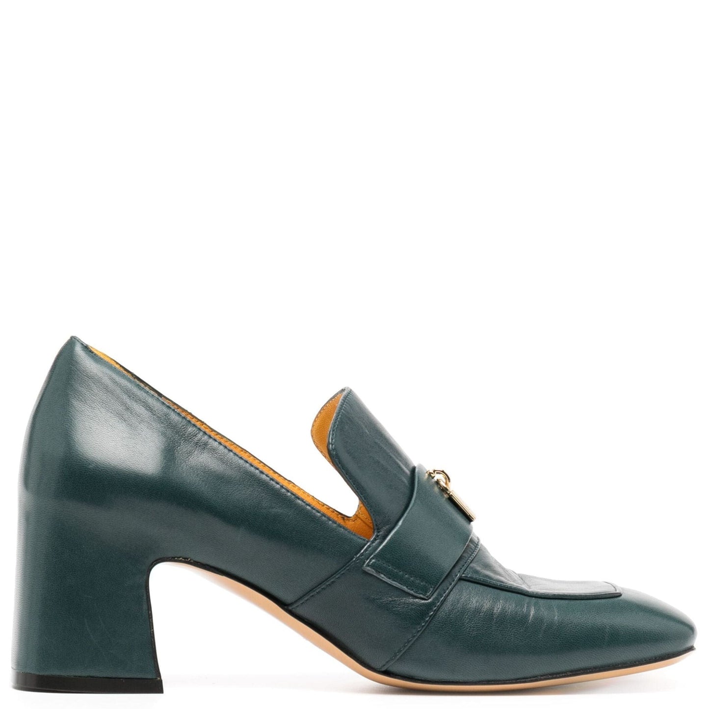 Teal Leather Lock Heel Loafer