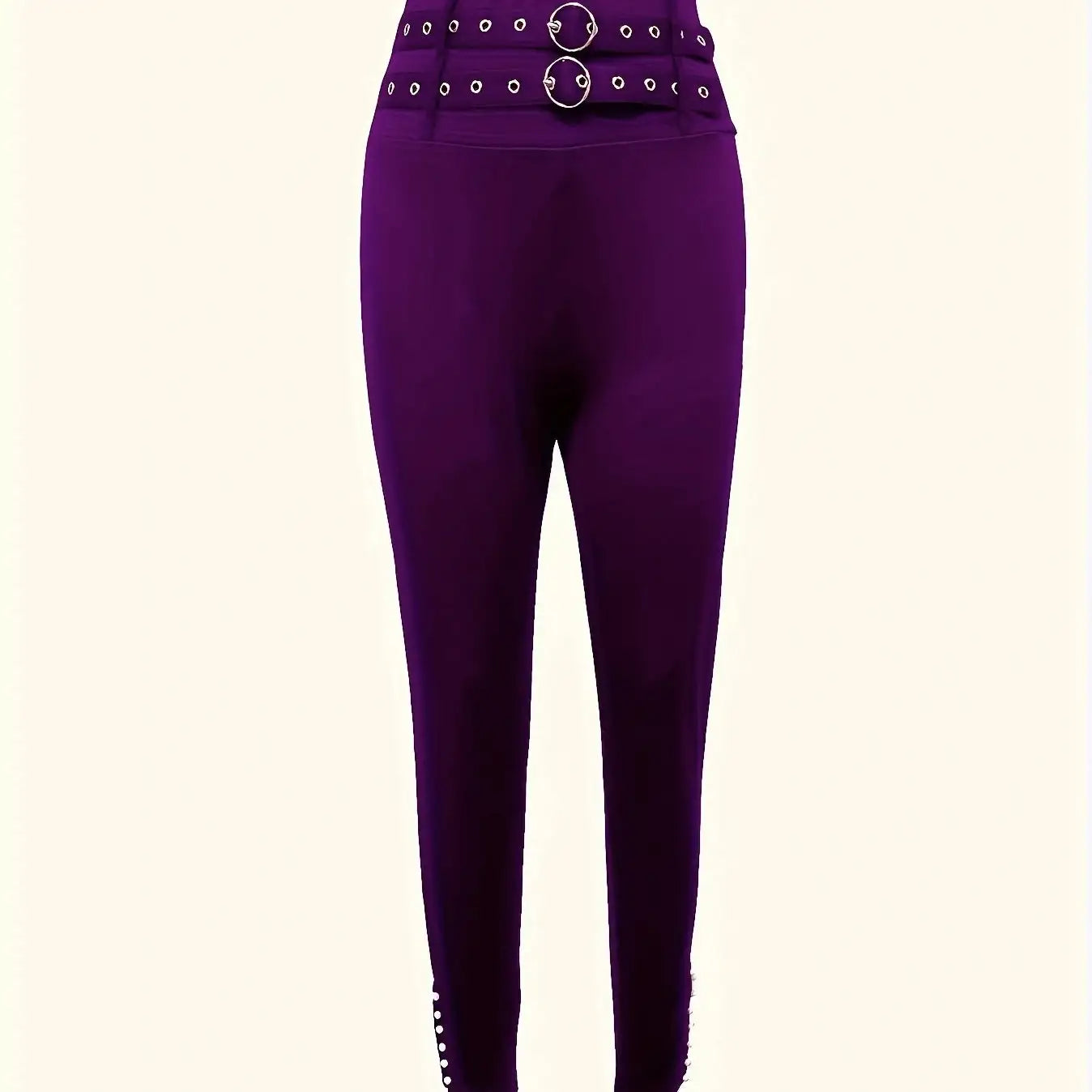 Ladies' Solid Color Fashionable High Waist Sexy Slim Fit With Eyelets Versatile Pants