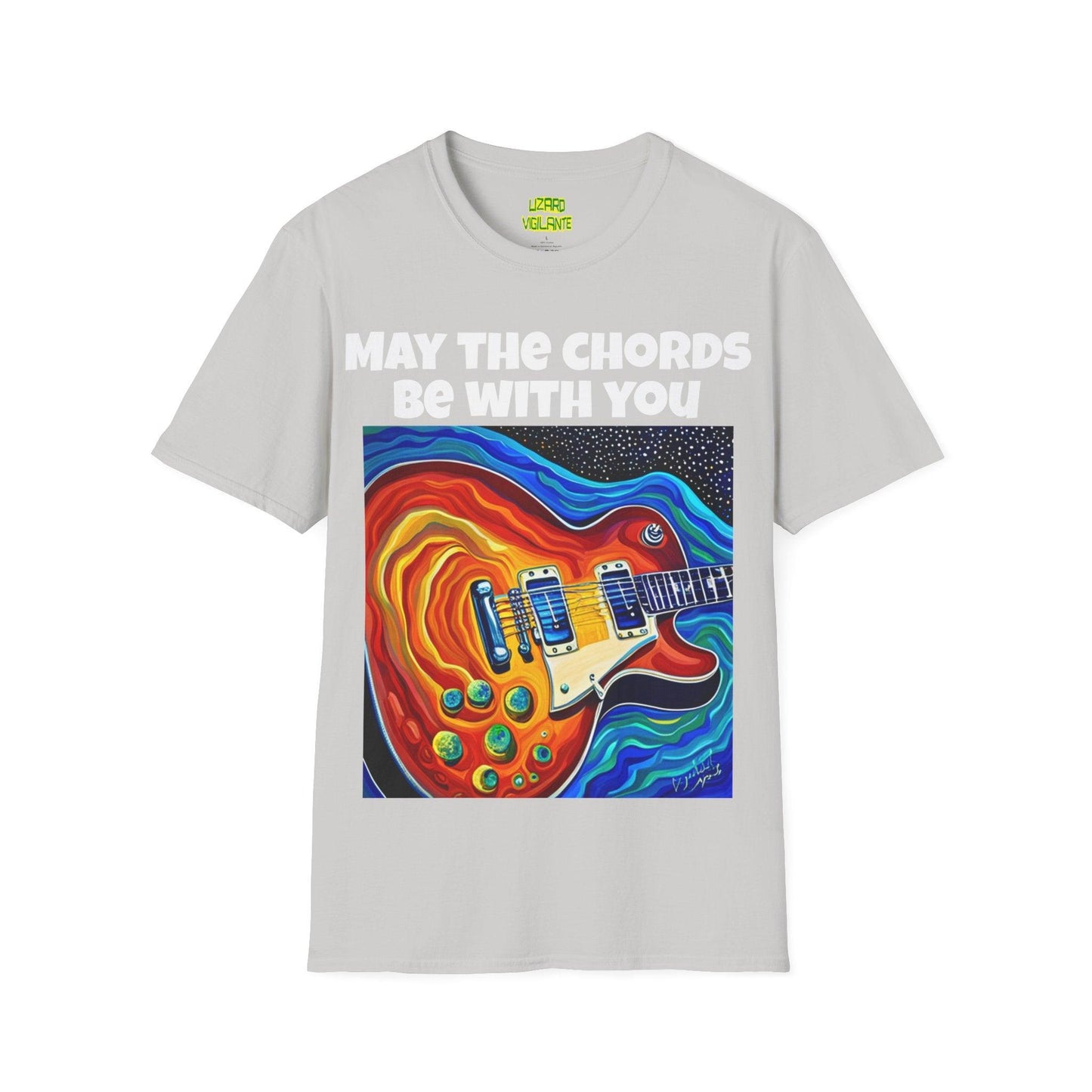 May The Chords Be With You Unisex Softstyle T-Shirt With Psychedelic Guitar Graphic - Lizard Vigilante