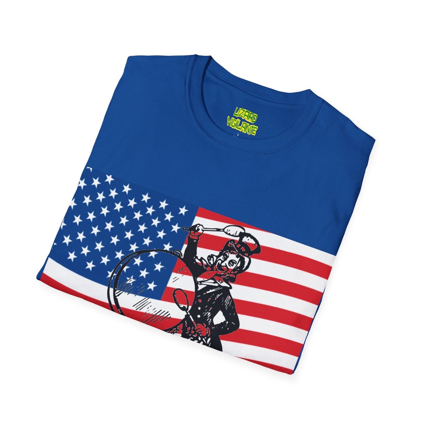 Uncle Sam Drummer American Flag Unisex Softstyle T-Shirt - Lizard Vigilante