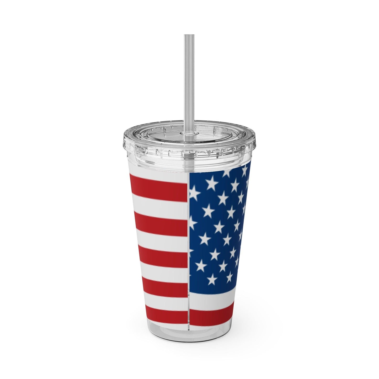 Uncle Sam Drums Before an American Flag Sunsplash Tumbler with Straw, 16oz - Lizard Vigilante