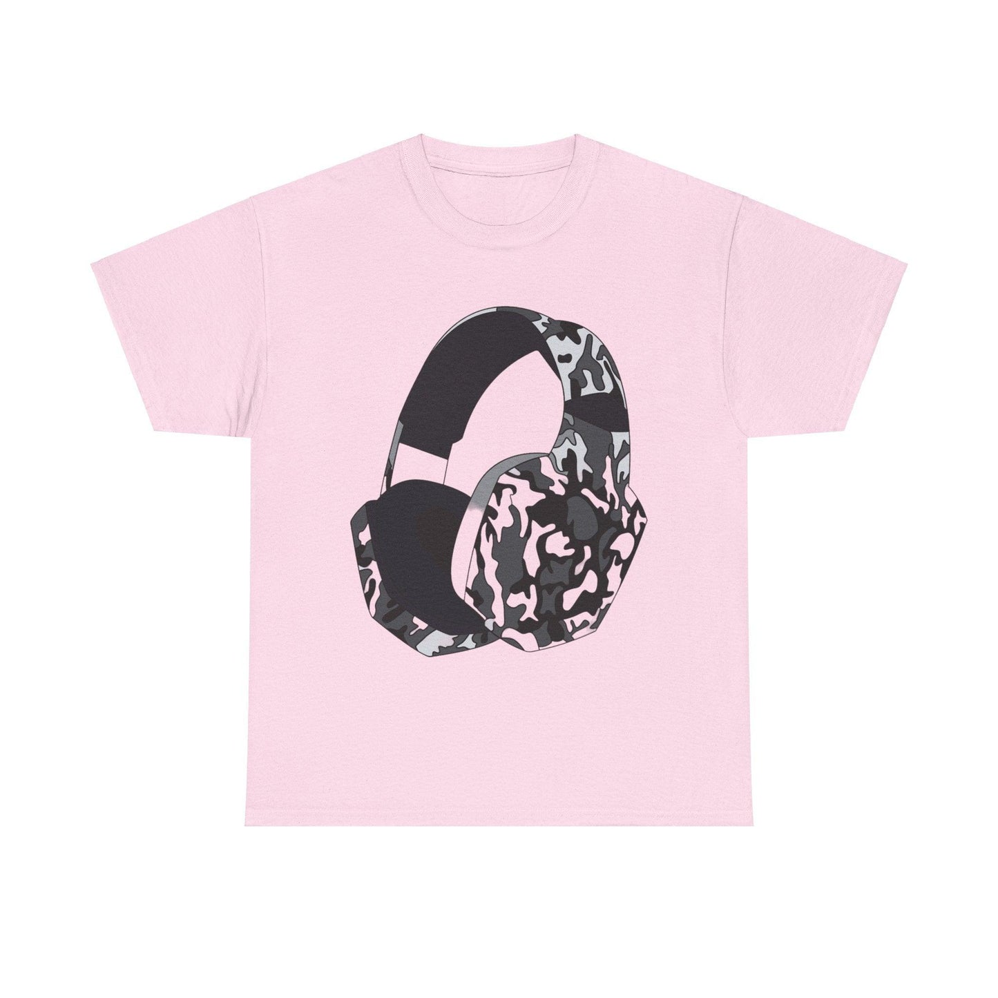 Black Camo Headphones Unisex Heavy Cotton Tee - Lizard Vigilante