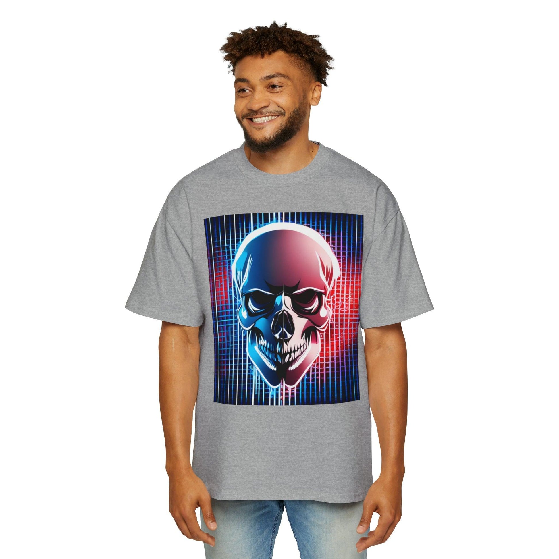 Grid Skull Men's Heavy Oversized Tee - Lizard Vigilante