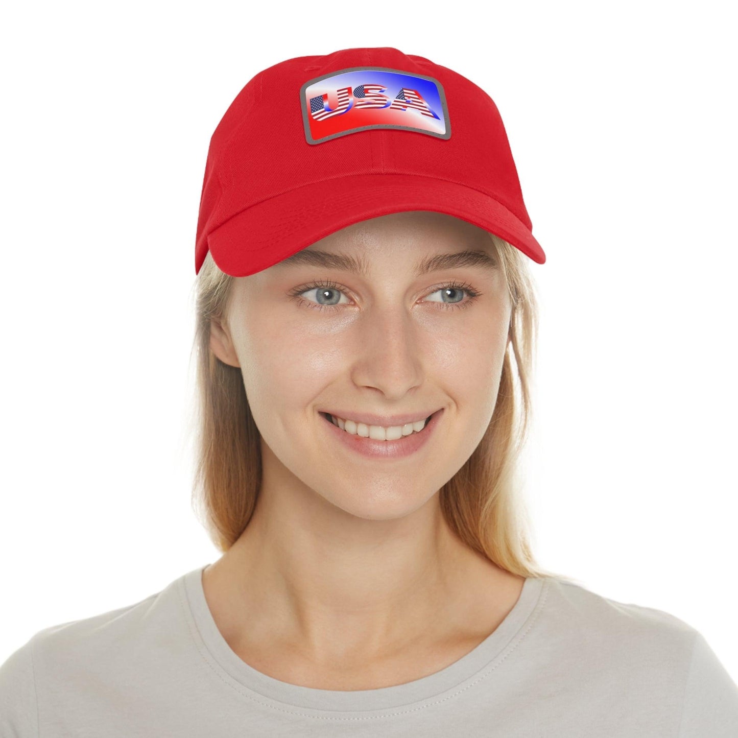 USA Red, White, and Blue Dad Hat with Leather Patch (Rectangle) - Lizard Vigilante