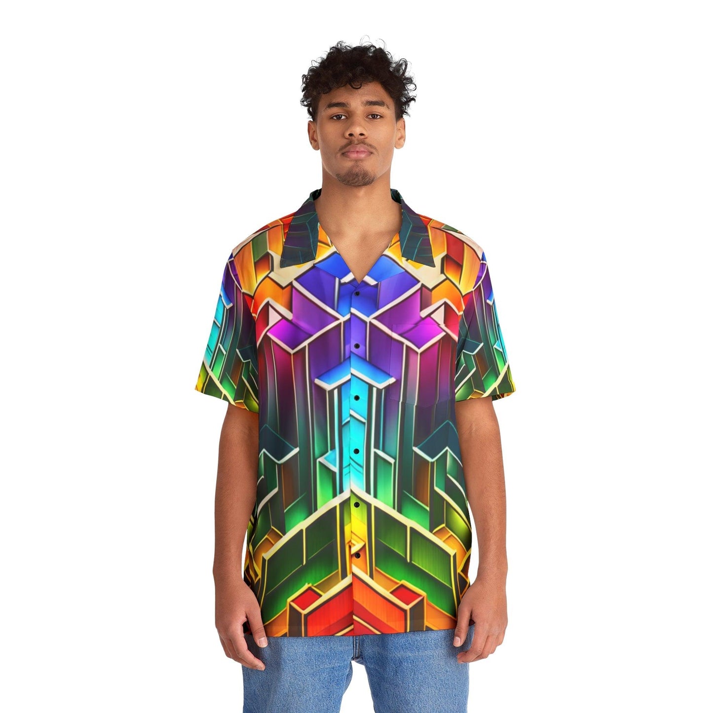 Color Bloc Men's Hawaiian Shirt (AOP) - Lizard Vigilante