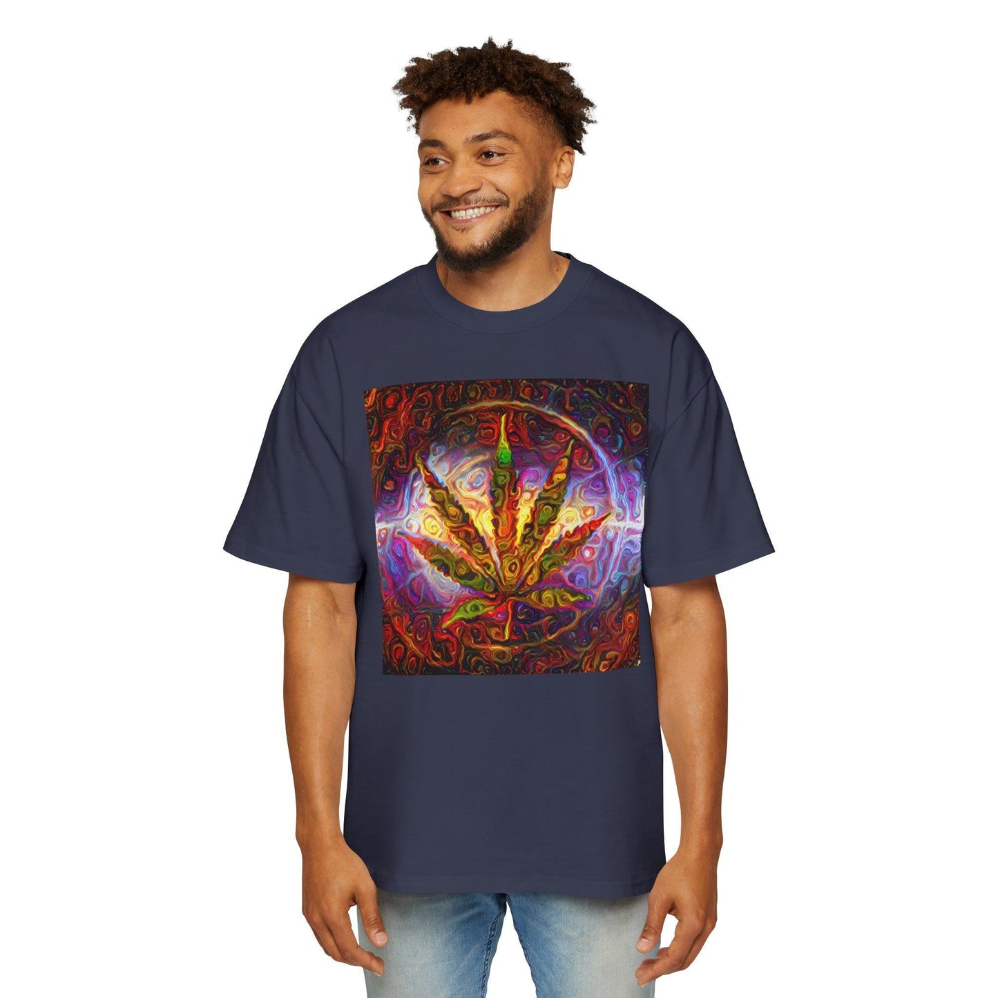 Psychedelic Pot Leaf Men's Heavy Oversized Tee - Lizard Vigilante