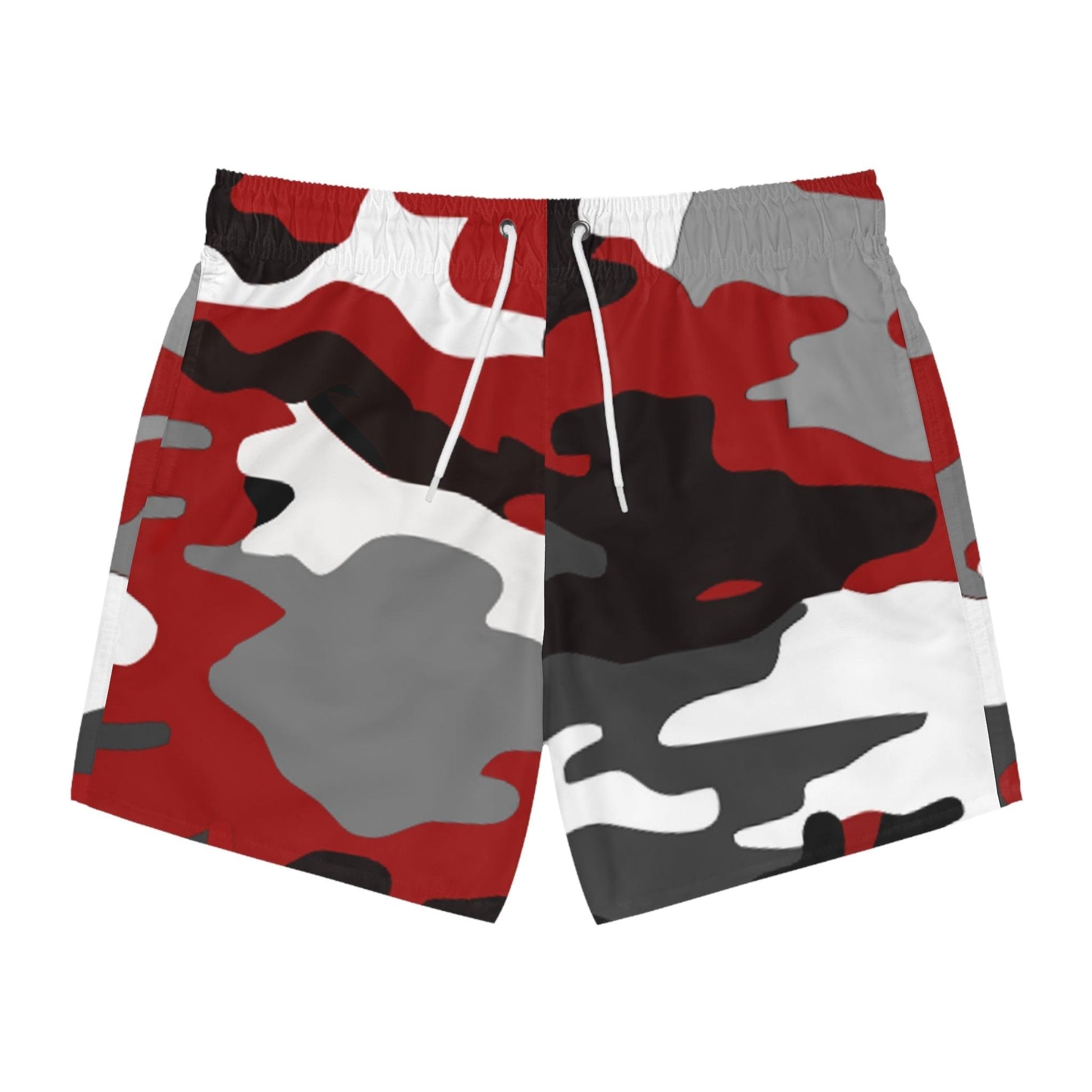 Red Black White Grey Camo Pattern Swim Trunks - Lizard Vigilante