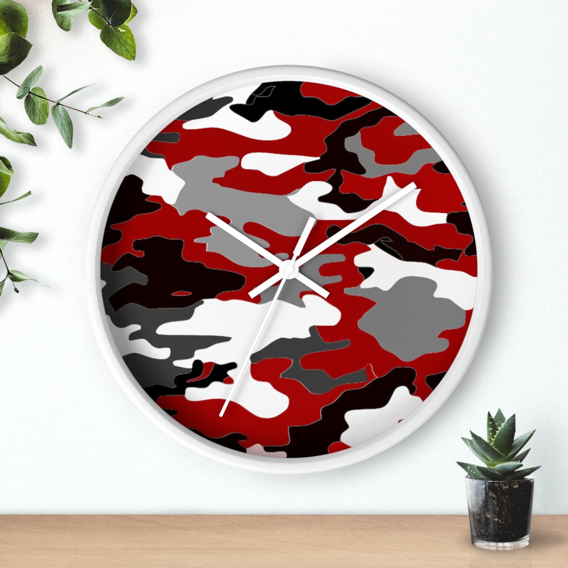 Red Black White Camo Wall Clock - Lizard Vigilante