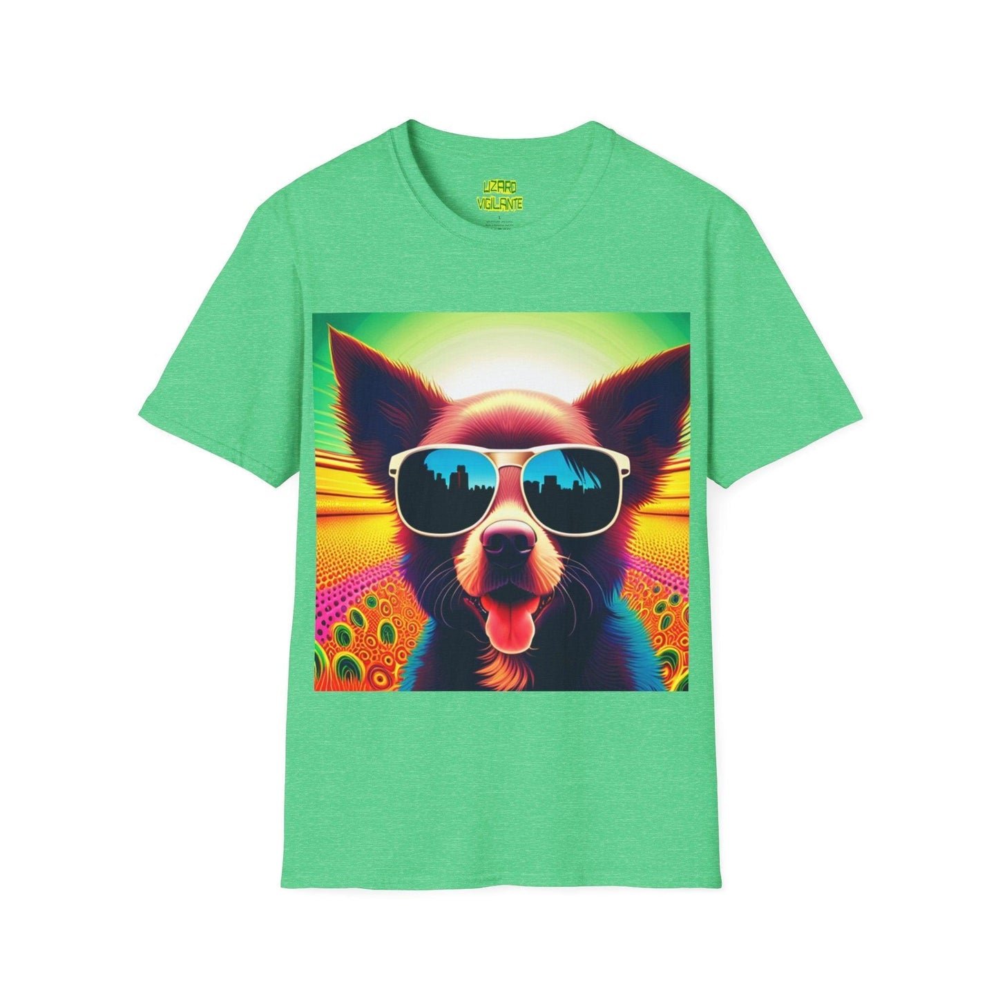 Puppy With Shades Trippy Unisex Softstyle Psychedelic T-Shirt - Lizard Vigilante