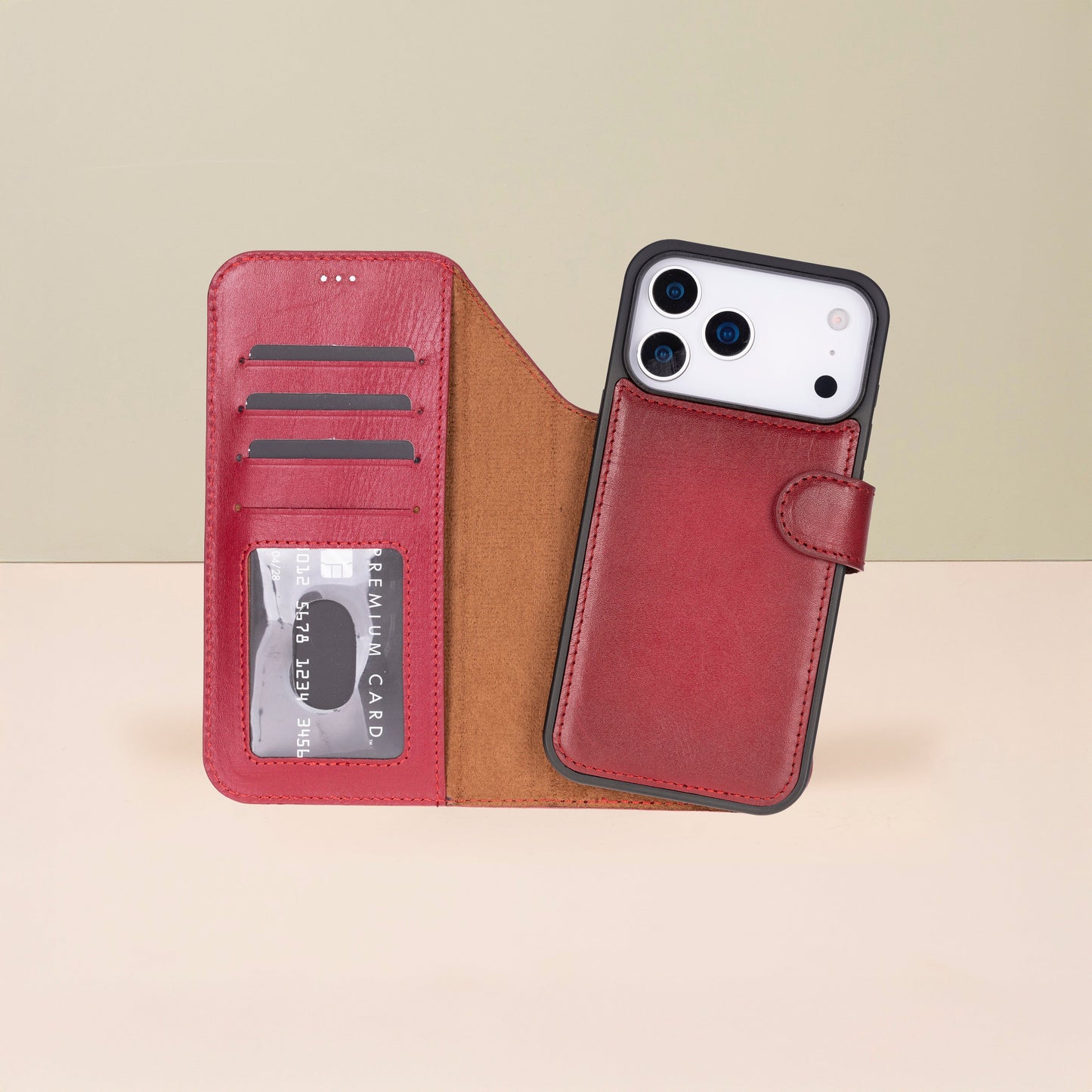 Leather iPhone 17 Pro Max Wallet Case – Red - Austin