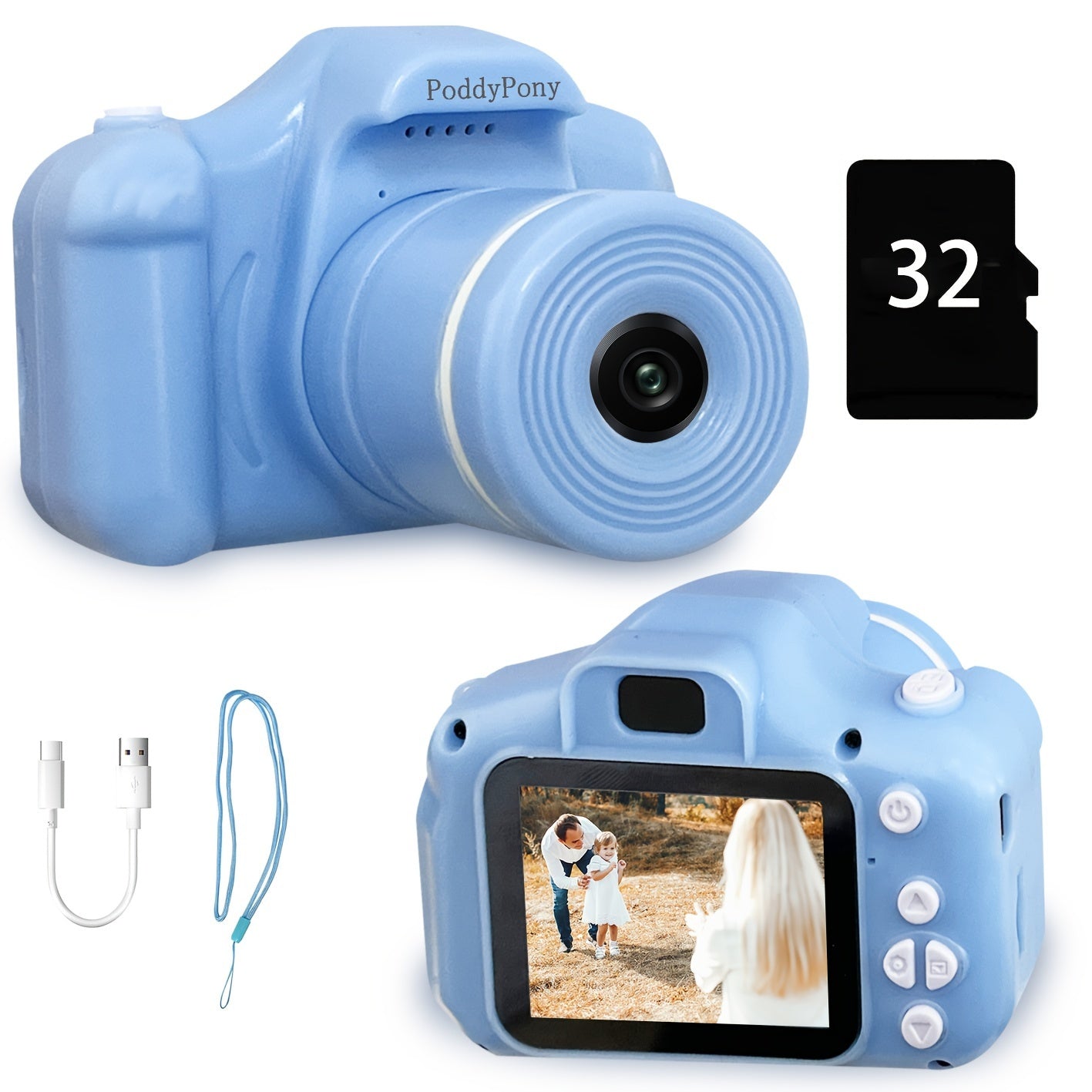 32G Kids Digital Camera - Portable, Long Lens, HD Video, Toddler-Friendly Design - Perfect Birthday, Festival, Christmas Gift for Little Photographers