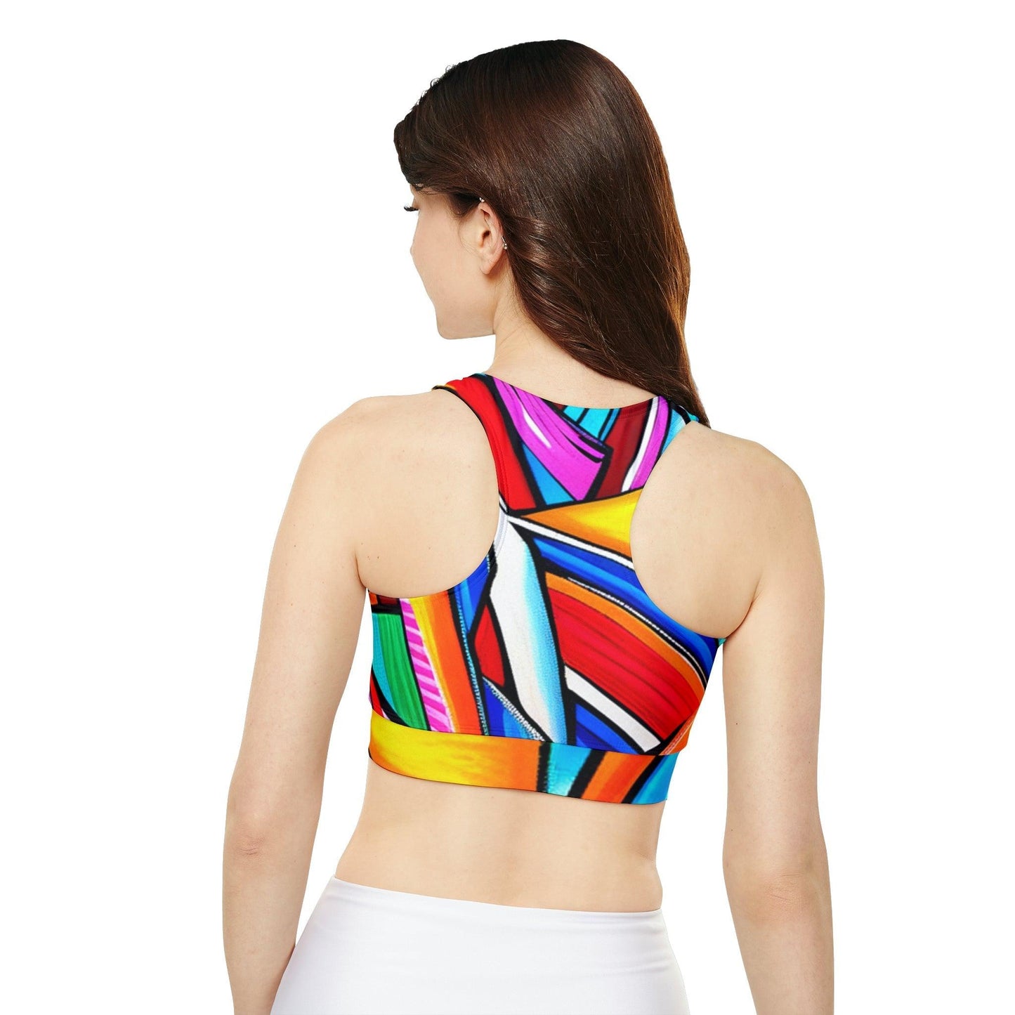 Geometrocide Fully Lined, Padded Sports Bra - Lizard Vigilante