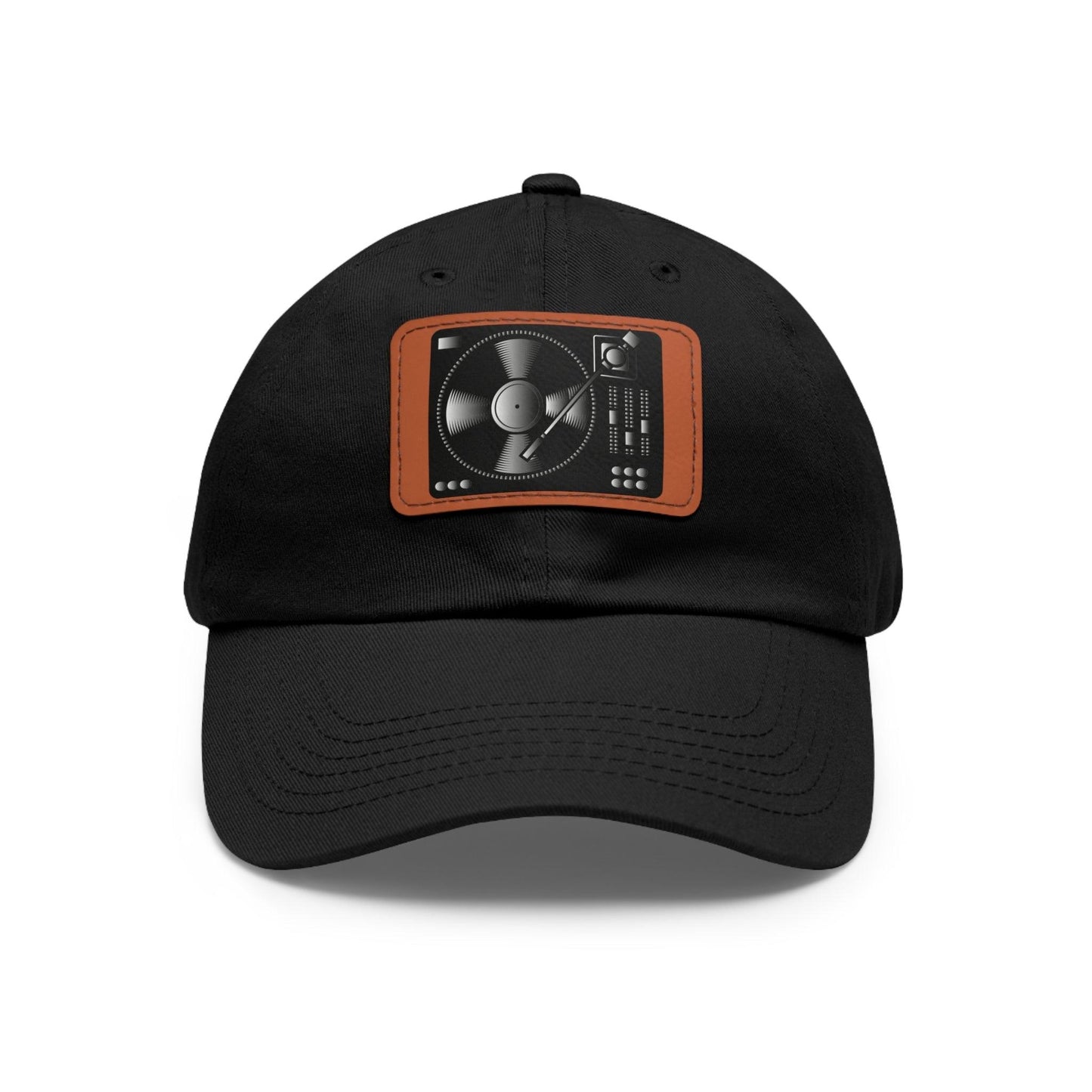 Turntable Record Player DJ Dad Hat with Leather Patch (Rectangle) - Lizard Vigilante