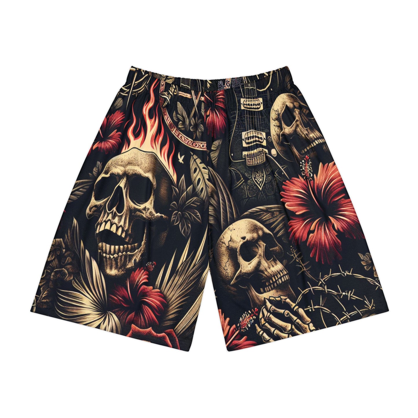 Skull Floral Sports Shorts for Men, Cool Summer Wear, Beach Shorts, Festival Outfit, Activewear Bottoms, Gothic Style