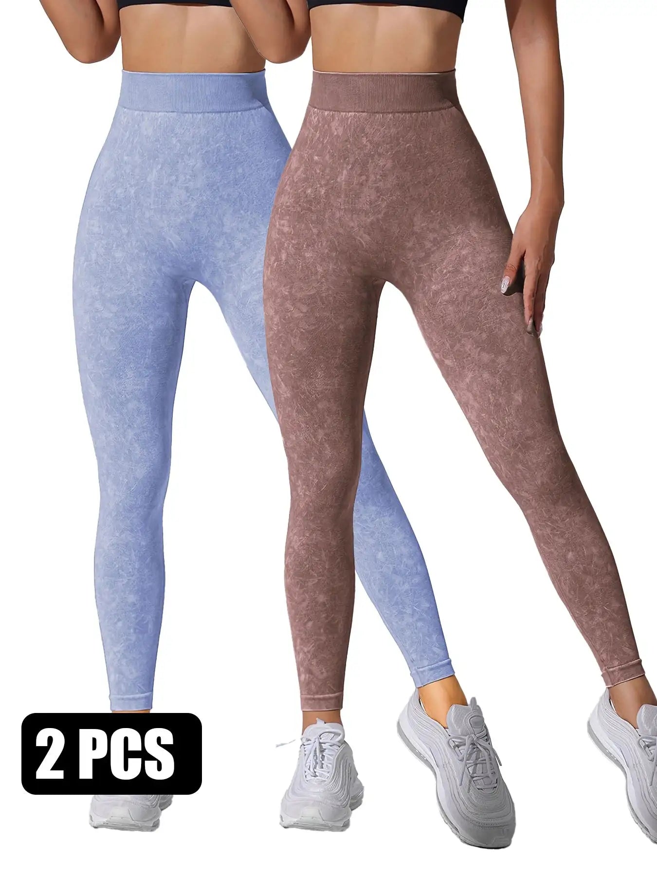 2 Pieces High Waist V Back Yoga Pants Tummy Control Running Workout Tight