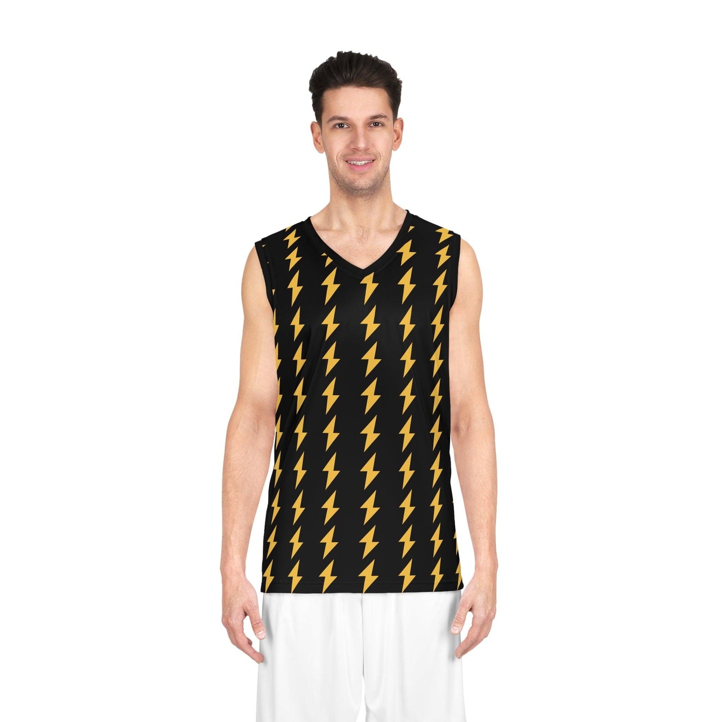 Lightning Bolt on Black Basketball Jersey - Lizard Vigilante