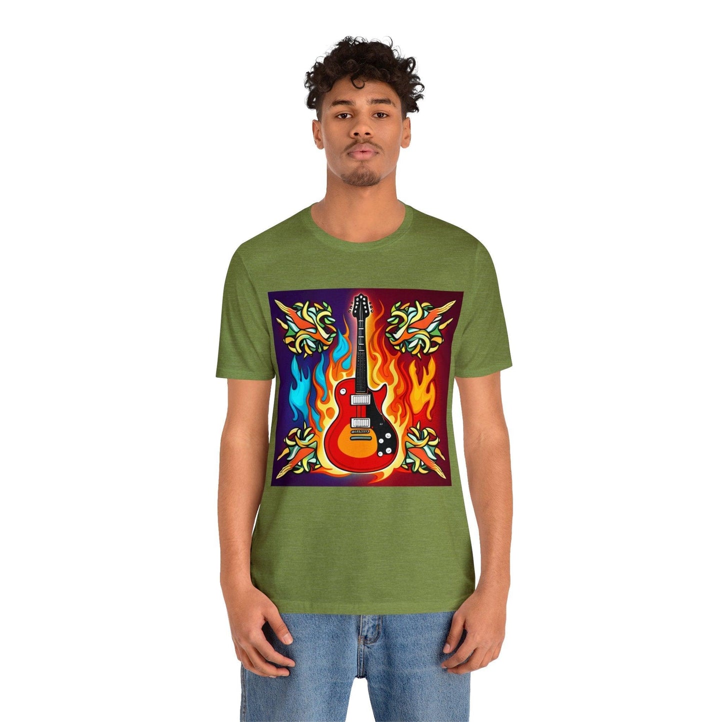 Flaming Axe Unisex Jersey Short Sleeve Tee Shirt Electric Guitar On Fire XS-3X - Lizard Vigilante