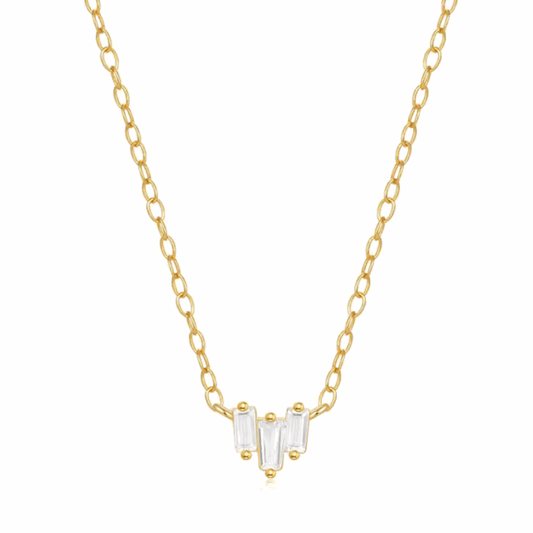 Starling Dainty Necklace with Three Emerald Cut Cubic Zirconia Stones
