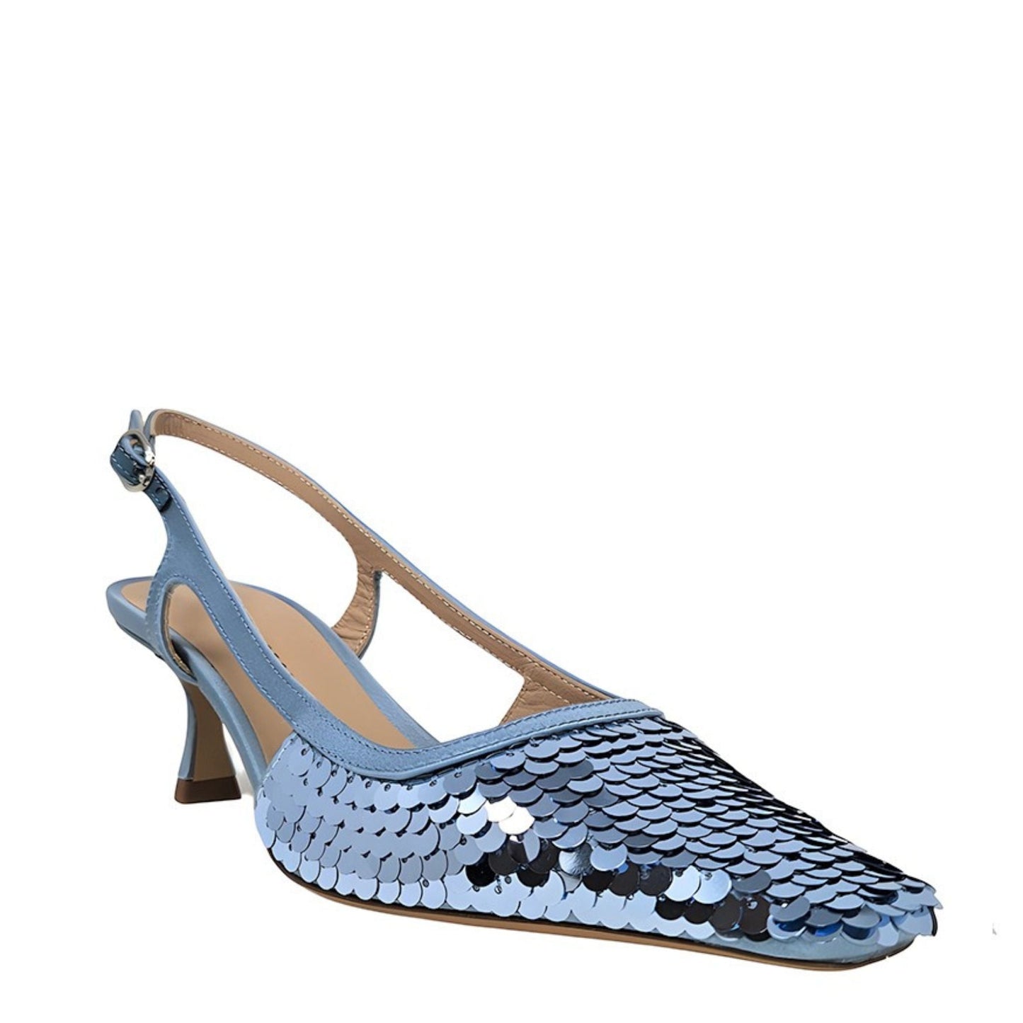 Roberto Festa Blue Sequence Snip Toe Slingback Heel