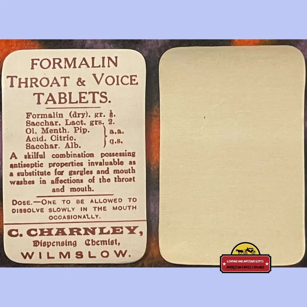 Rare 1910s Formaline Pharmacy Label Cures Throat Ailments