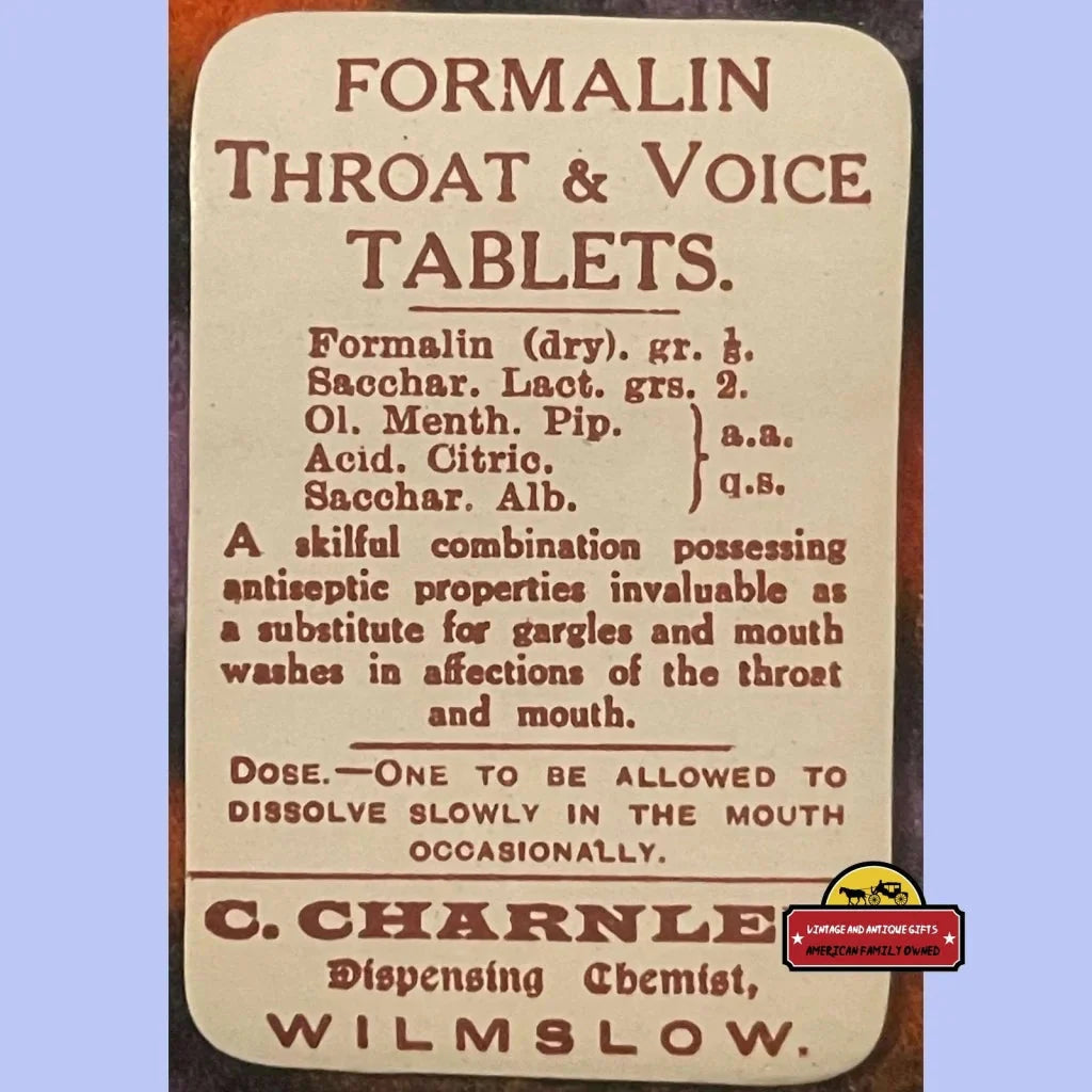 Rare 1910s Formaline Pharmacy Label Cures Throat Ailments