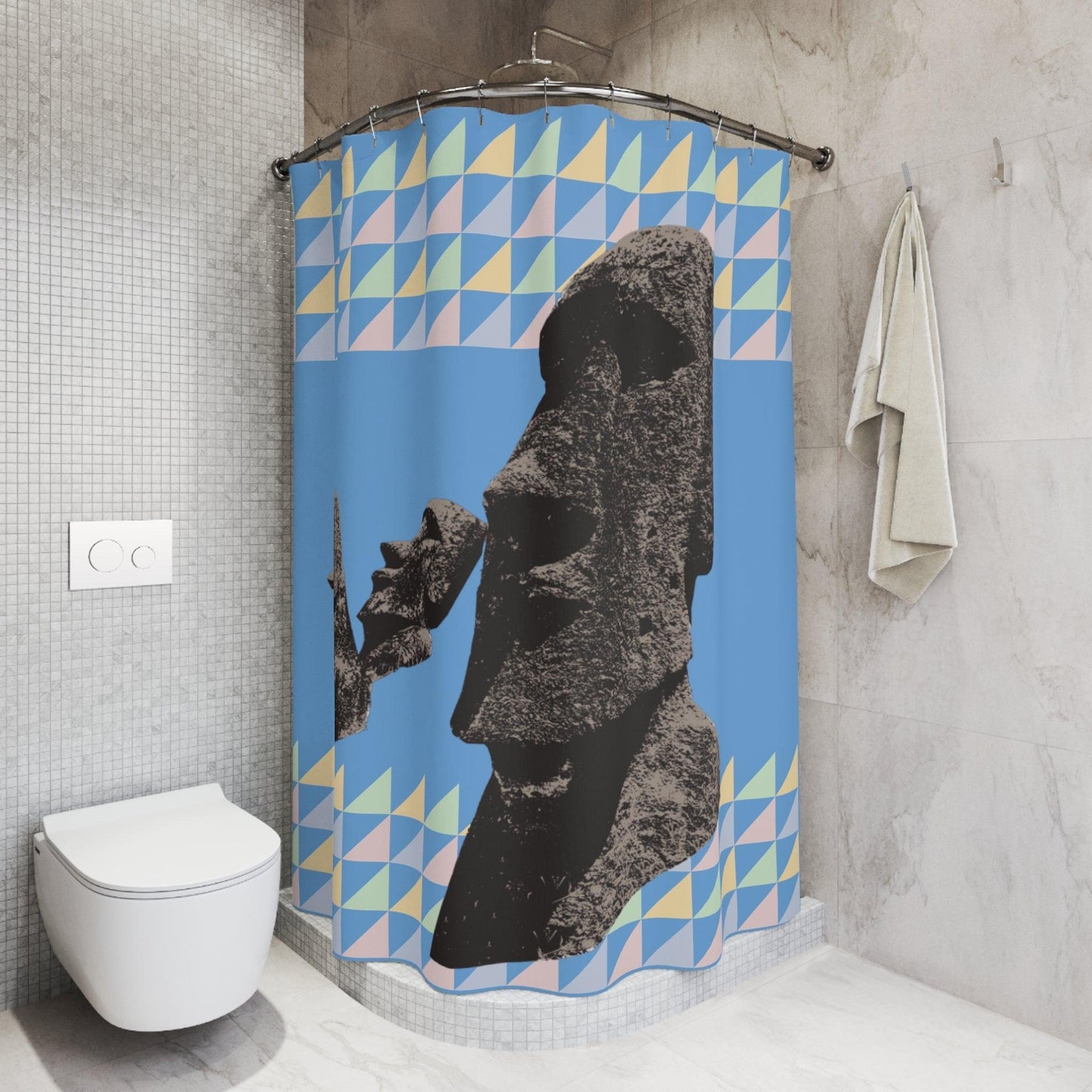 Easter Island Heads Polyester Shower Curtain - Lizard Vigilante