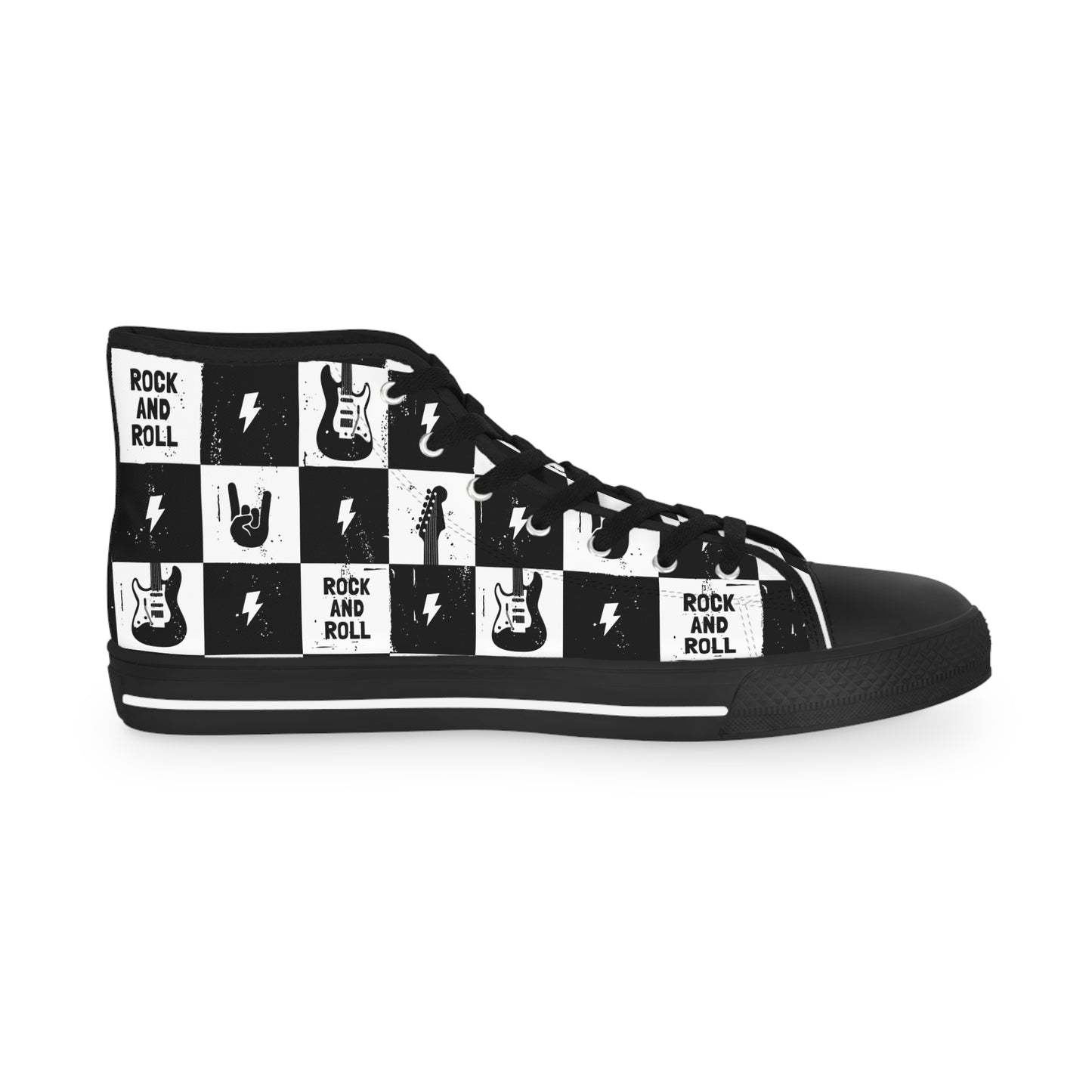 Men's Rock And Roll Squares High Top Sneakers - Premium Shoes from Printify - Just $62.99! Shop now at Lizard Vigilante