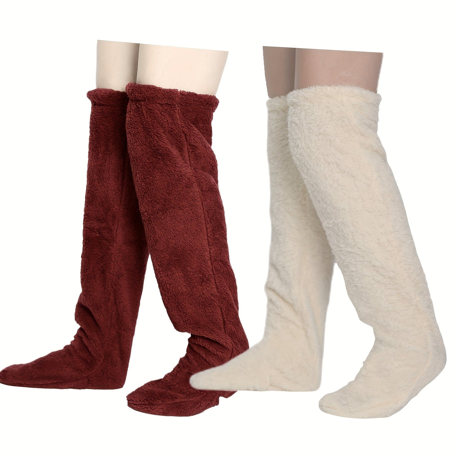 Cozy Couple's Thigh-High Fuzzy Socks - Warm, Durable Knit Over-The-Knee Stockings, Easy-Care Solid Hosiery