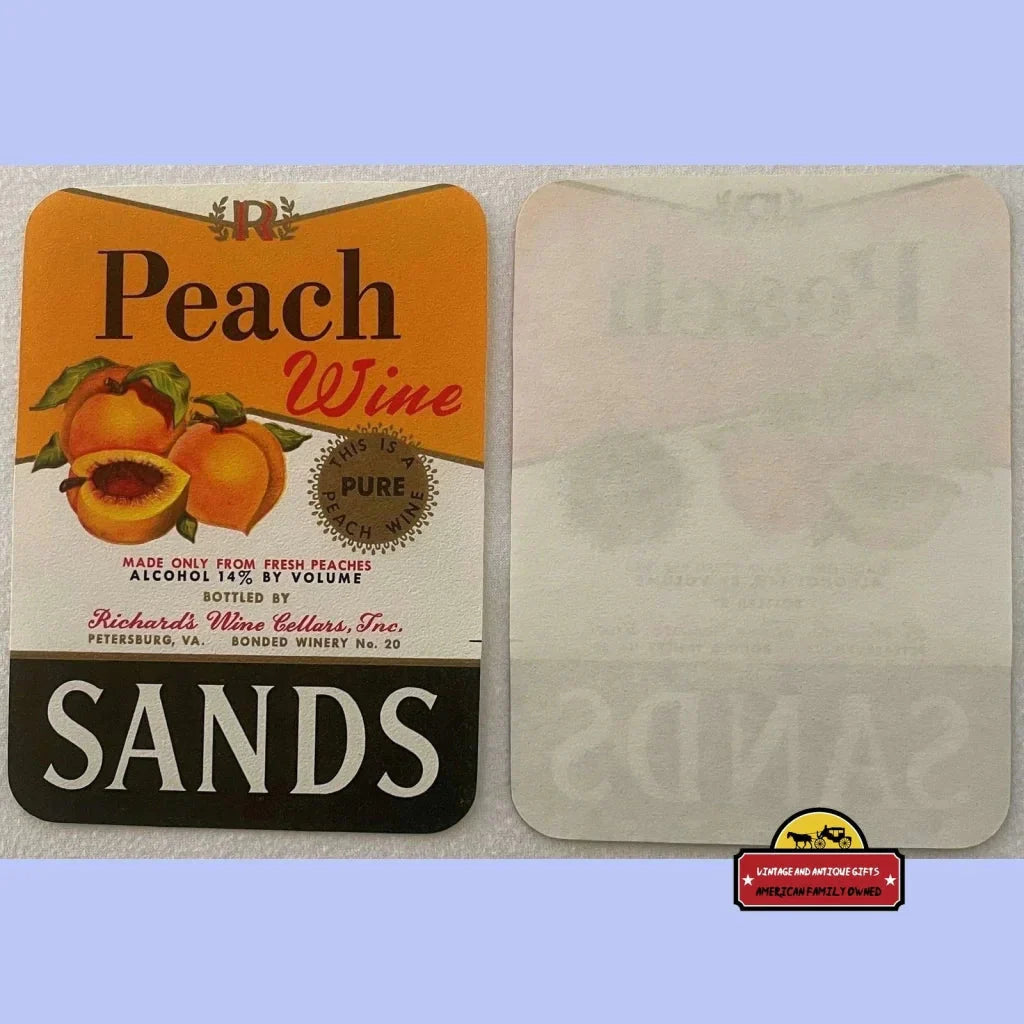 Rare Antique Vintage Sands Peach Wine Label from 1940s Virginia