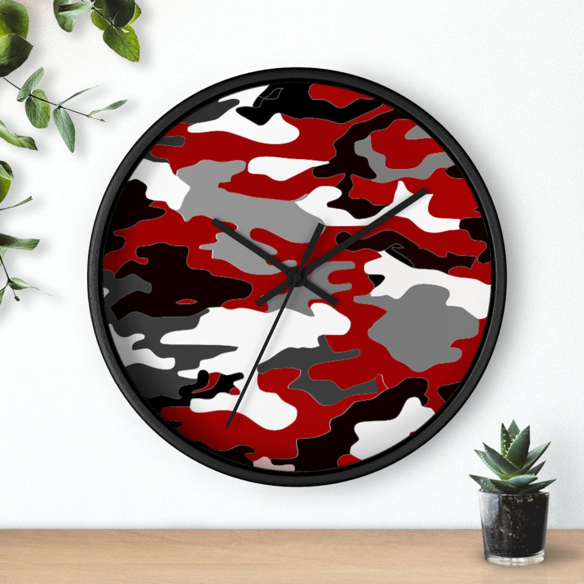 Red Black White Camo Wall Clock - Lizard Vigilante