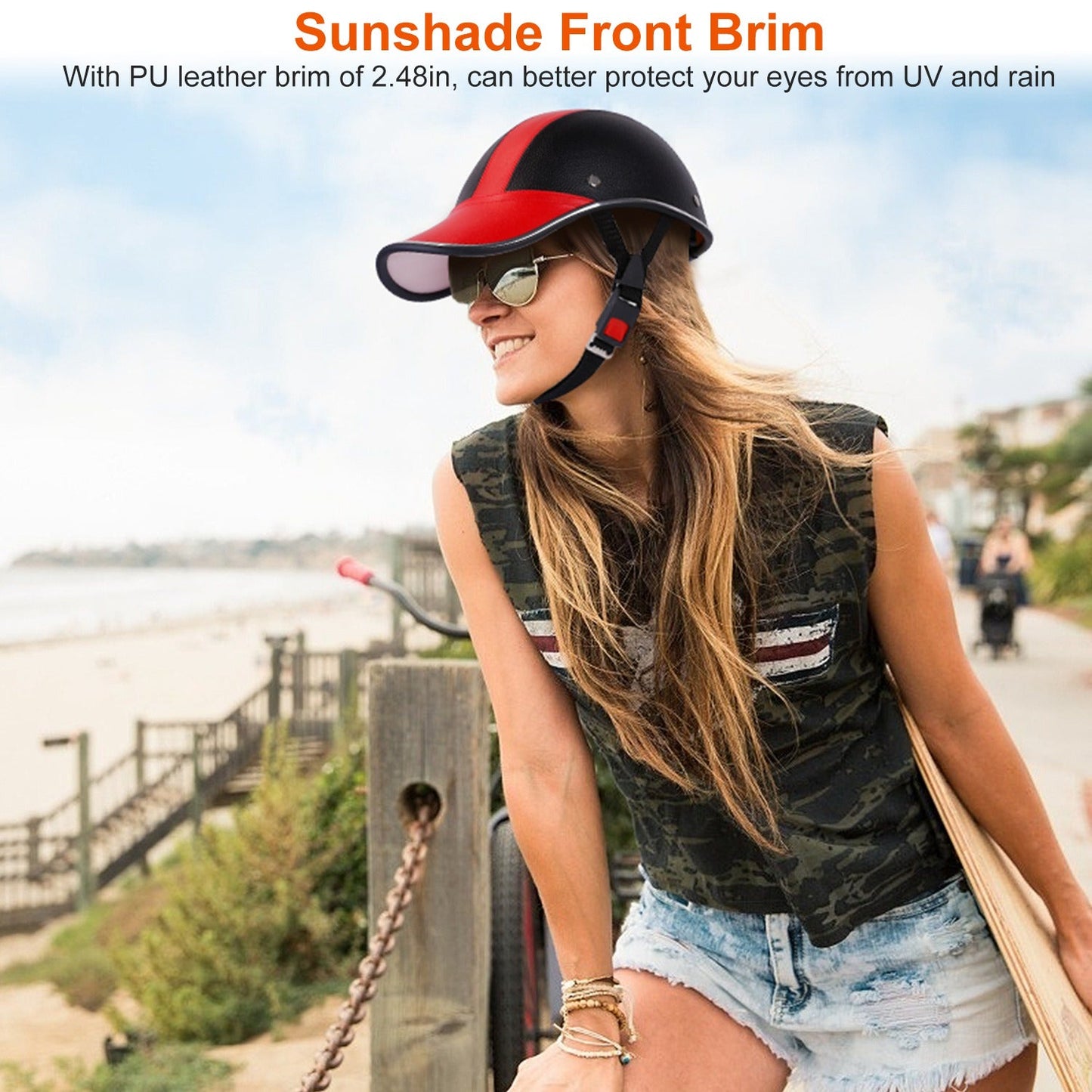 1Pc Safety Bicycle Helmet Adjustable Windproof Bike Helmet Sunshade Baseball Cap Anti-UV Cycling Motorcycle Hat Leather Helmet