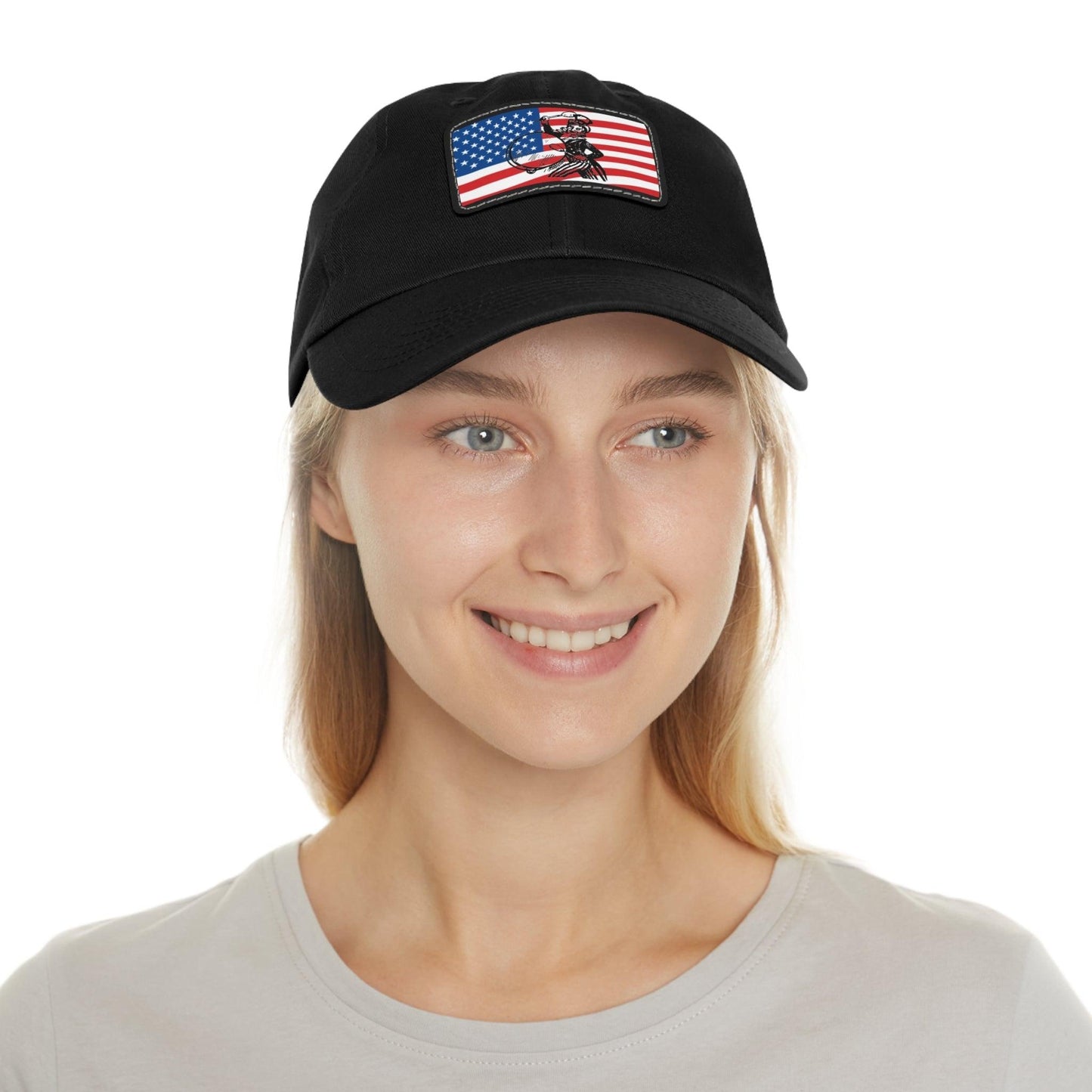 American Flag With Uncle Sam Drummer Dad Hat with Leather Patch (Rectangle) - Lizard Vigilante