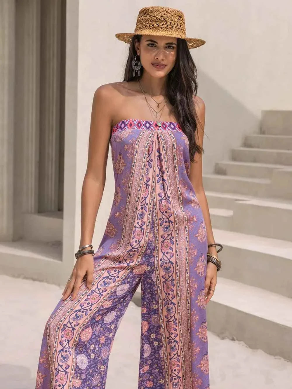 Tied Printed Tube : Wide Leg Jumpsuit