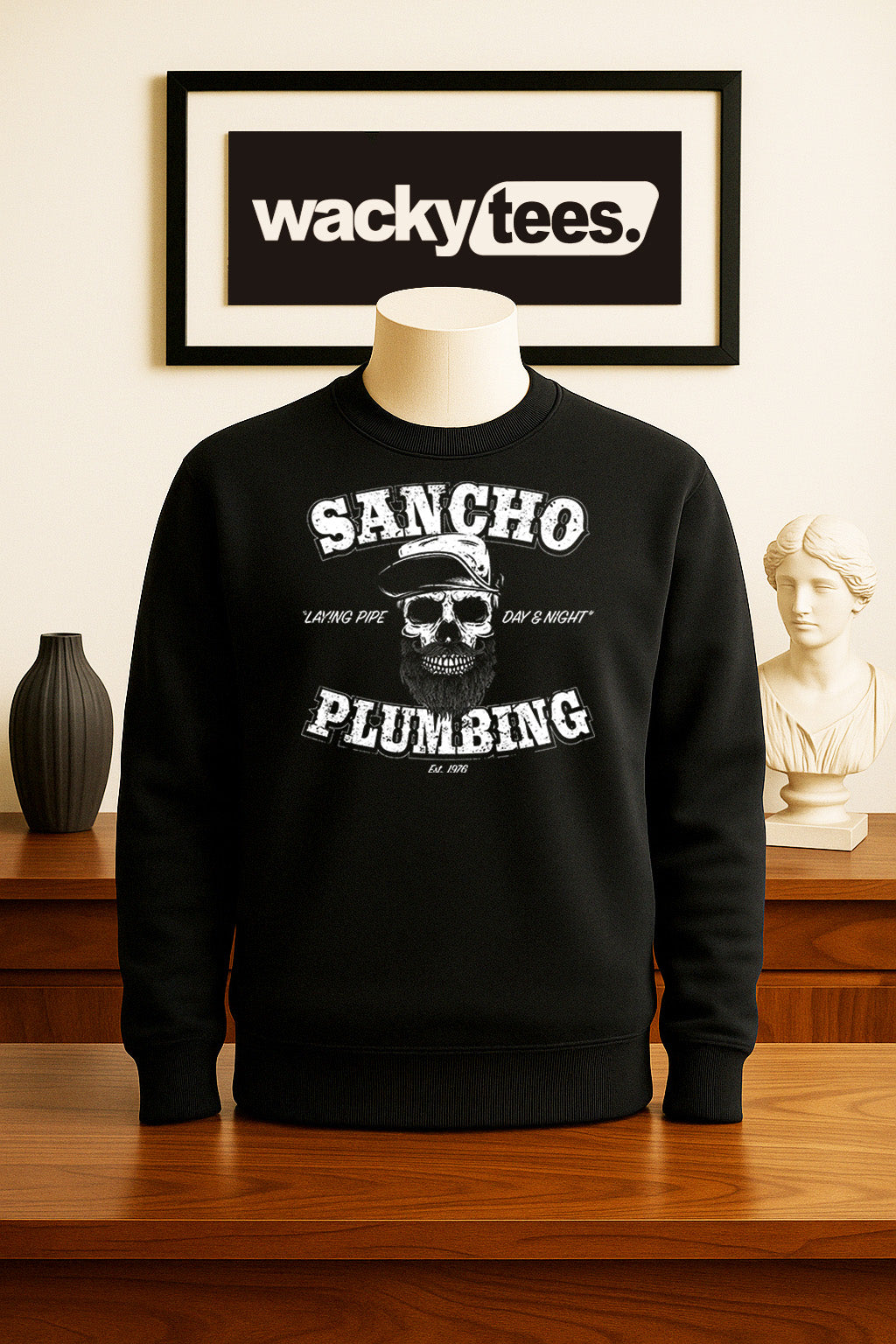 Sancho Plumbing Laying Pipe Day and Night Graphic Tee Shirt