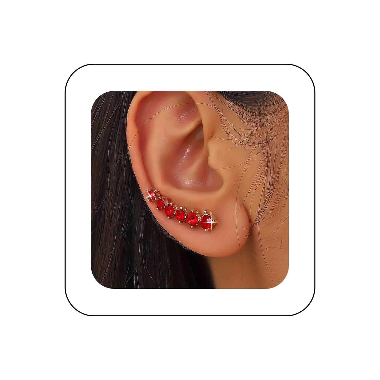 Iaceble Boho Crystal Ear Climber Earrings Rhinestone Crawler Earrings Red CZ Cuff Climber Earrings Vine Wrap Studs Earrings Cluster Crystal Earrigns Wedding Earrings Jewelry for Women