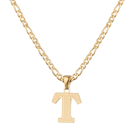 SAELACY 18K Gold Silver Tone Stainless Steel Initial Necklaces for Women Men Gothic 26 Letters Pendant with Figaro Chain Necklaces