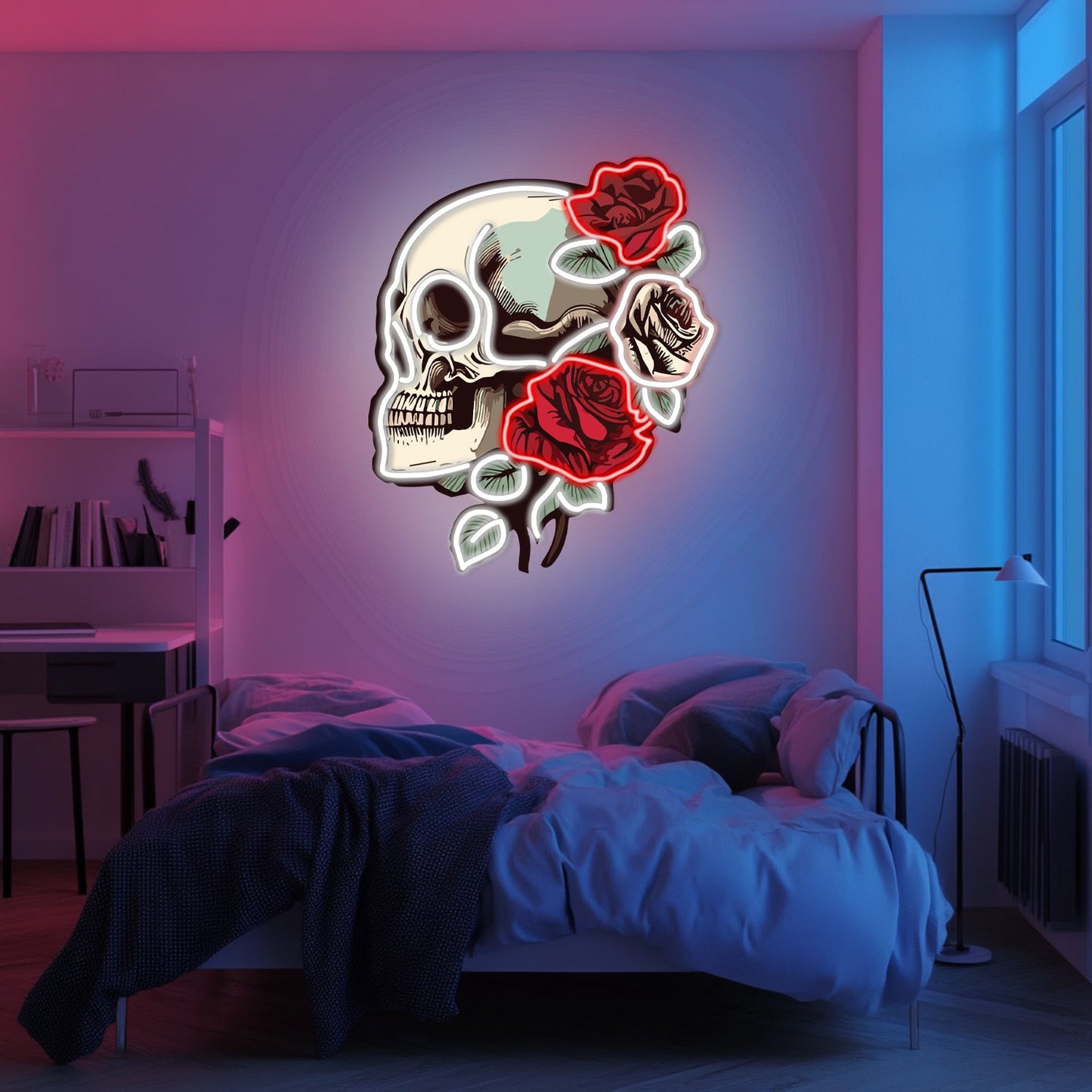 UV Printed Skull Blooms  Neon Wall Art- LV0030