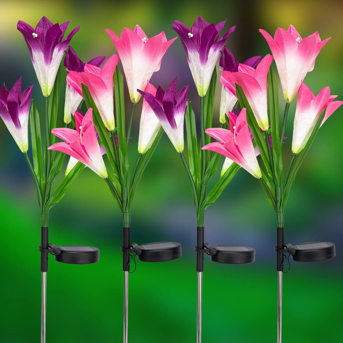 4-Pack Solar Powered Garden Flowers with Lights - Waterproof, Easy Install, No Wiring Needed