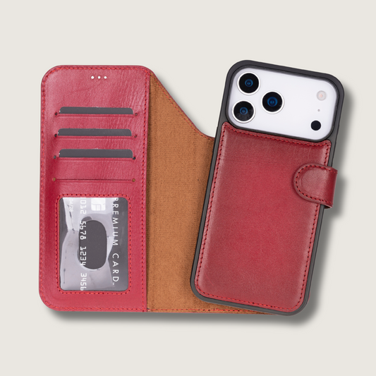 Leather iPhone 17 Pro Wallet Case – Red - Austin
