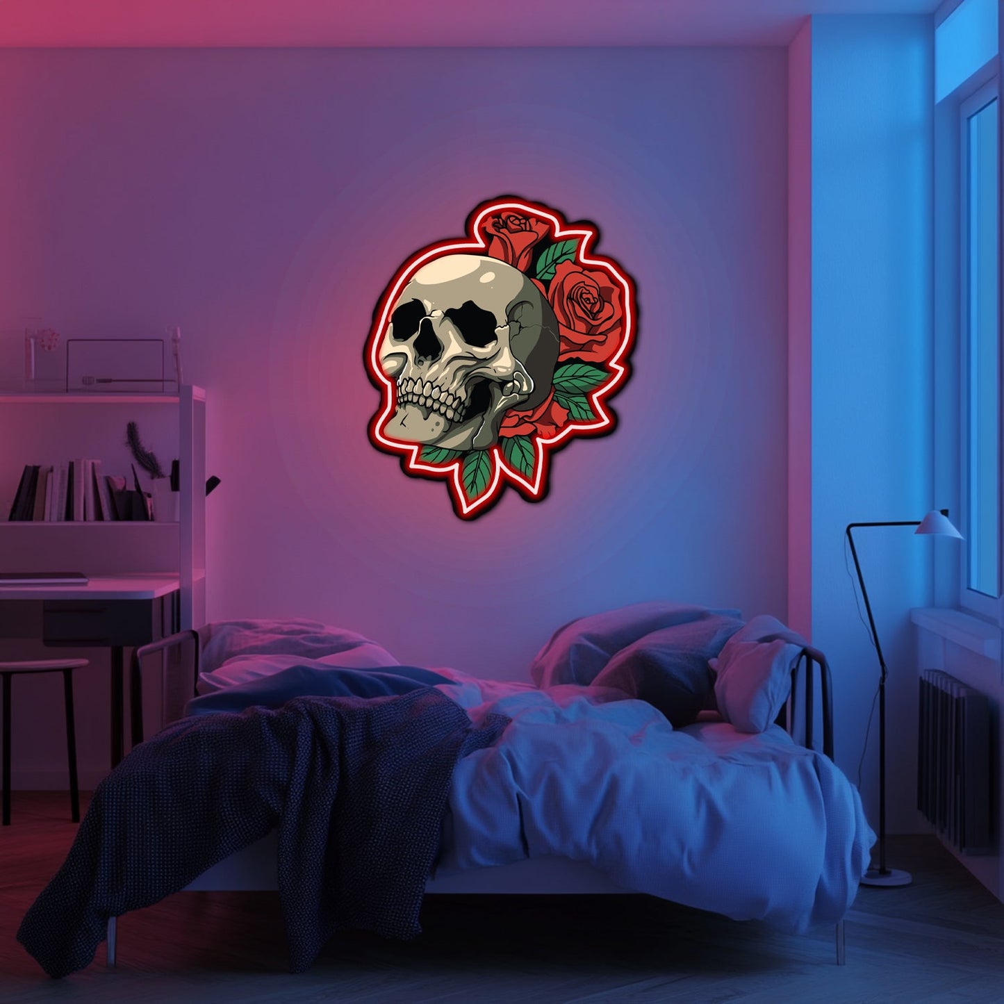 UV Printed Skull Blooms Neon Wall Art- LV0018