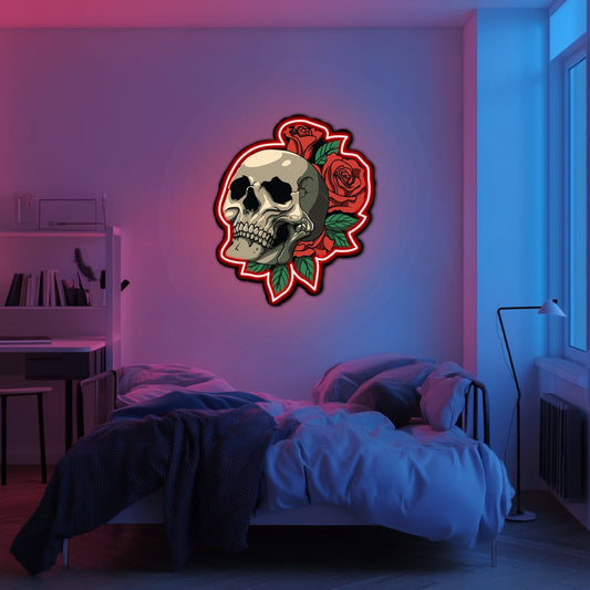 UV Printed Skull Blooms Neon Wall Art- LV0018