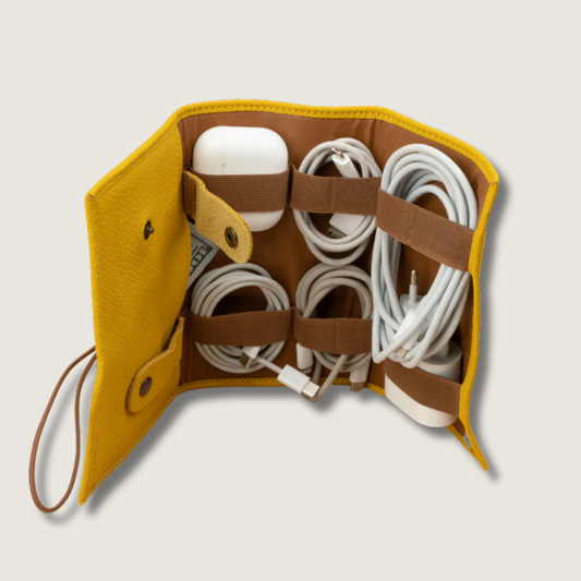 Leather Yellow Travel Tech Organizer - Riverside