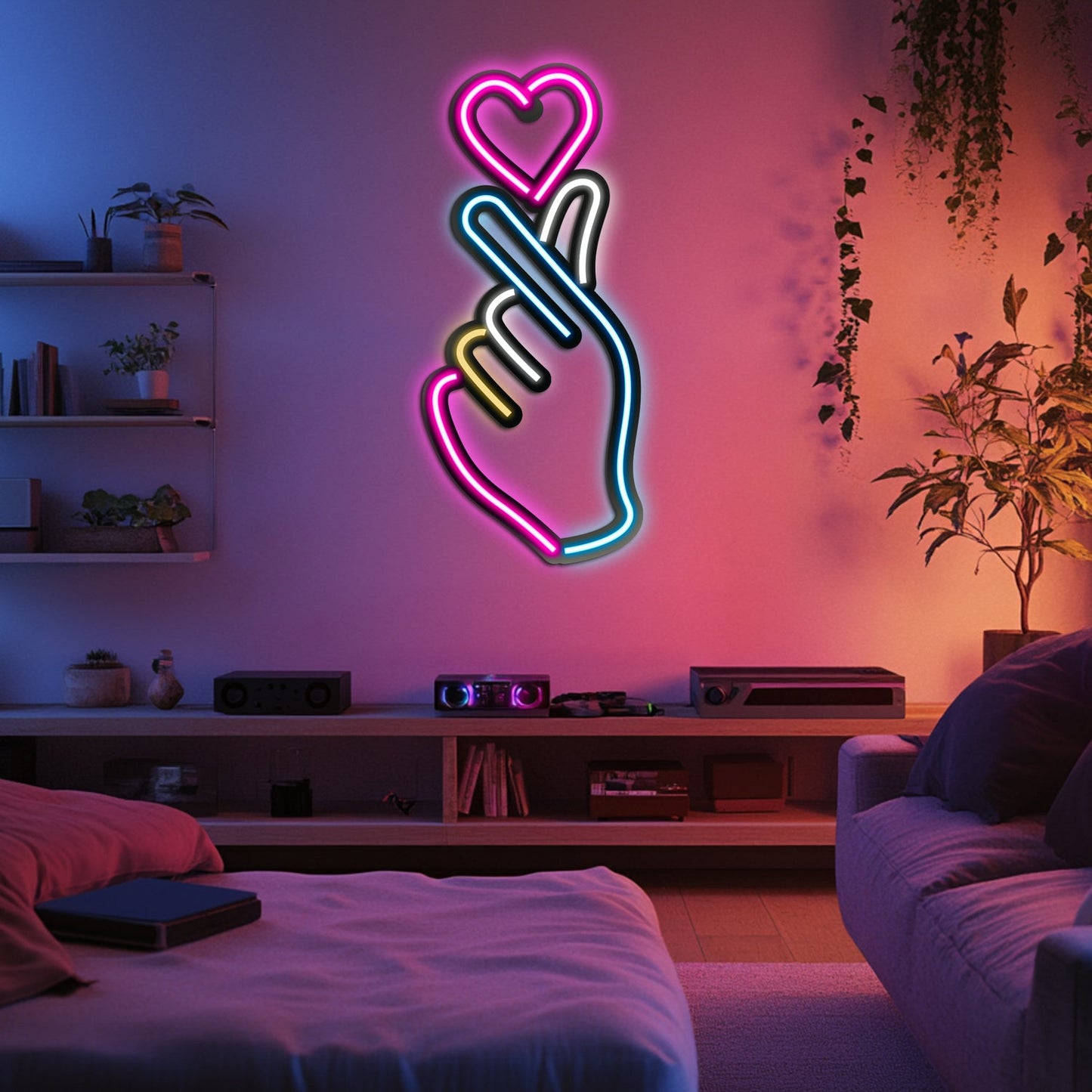 Emoji Heart Finger Metal Neon Wall Art- LN0058