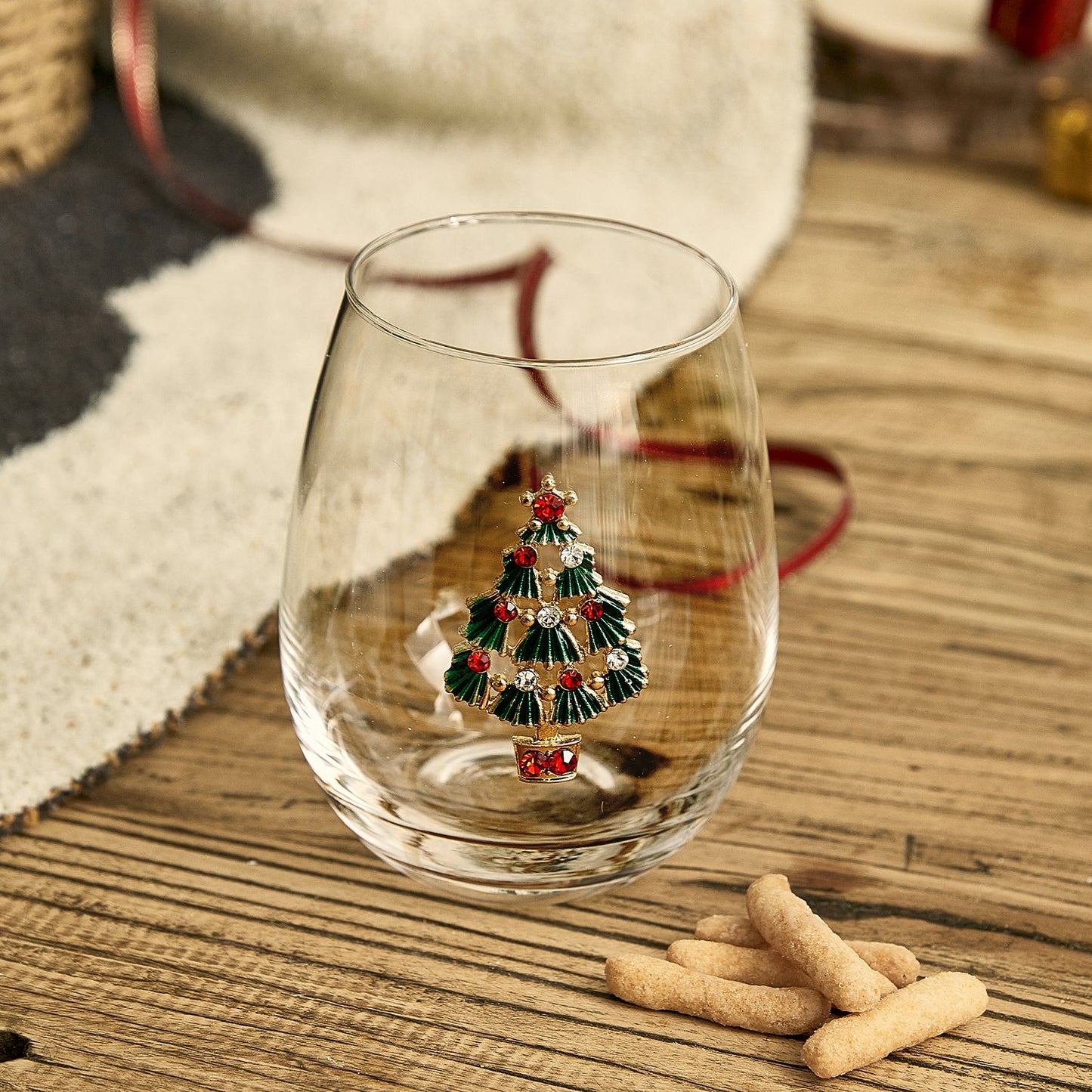 Stemless Christmas Tree Wine Glasses - Set of 2 - Christmas Cheer for Holiday Gift and Winter Season - 18 oz Stemless Decorated Tree Ornament Wine Tumblers for Holiday Season and Winter 4.7" H