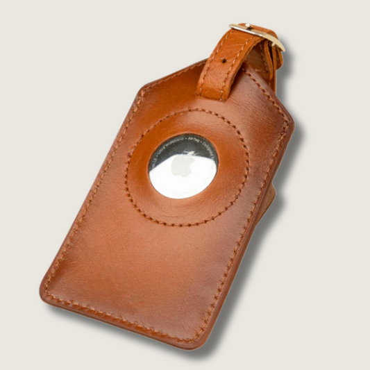 Premium Leather AirTag Luggage Tag - Rich Brown - Clovis